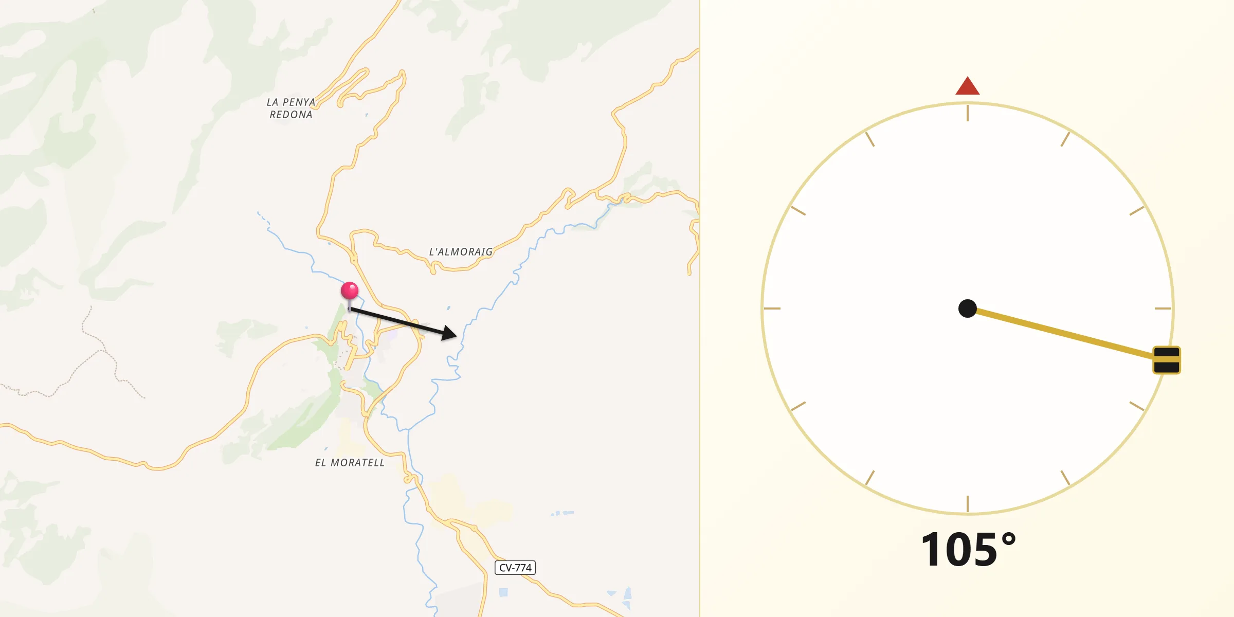 Dirección de la Qibla desde Jijona/Xixona