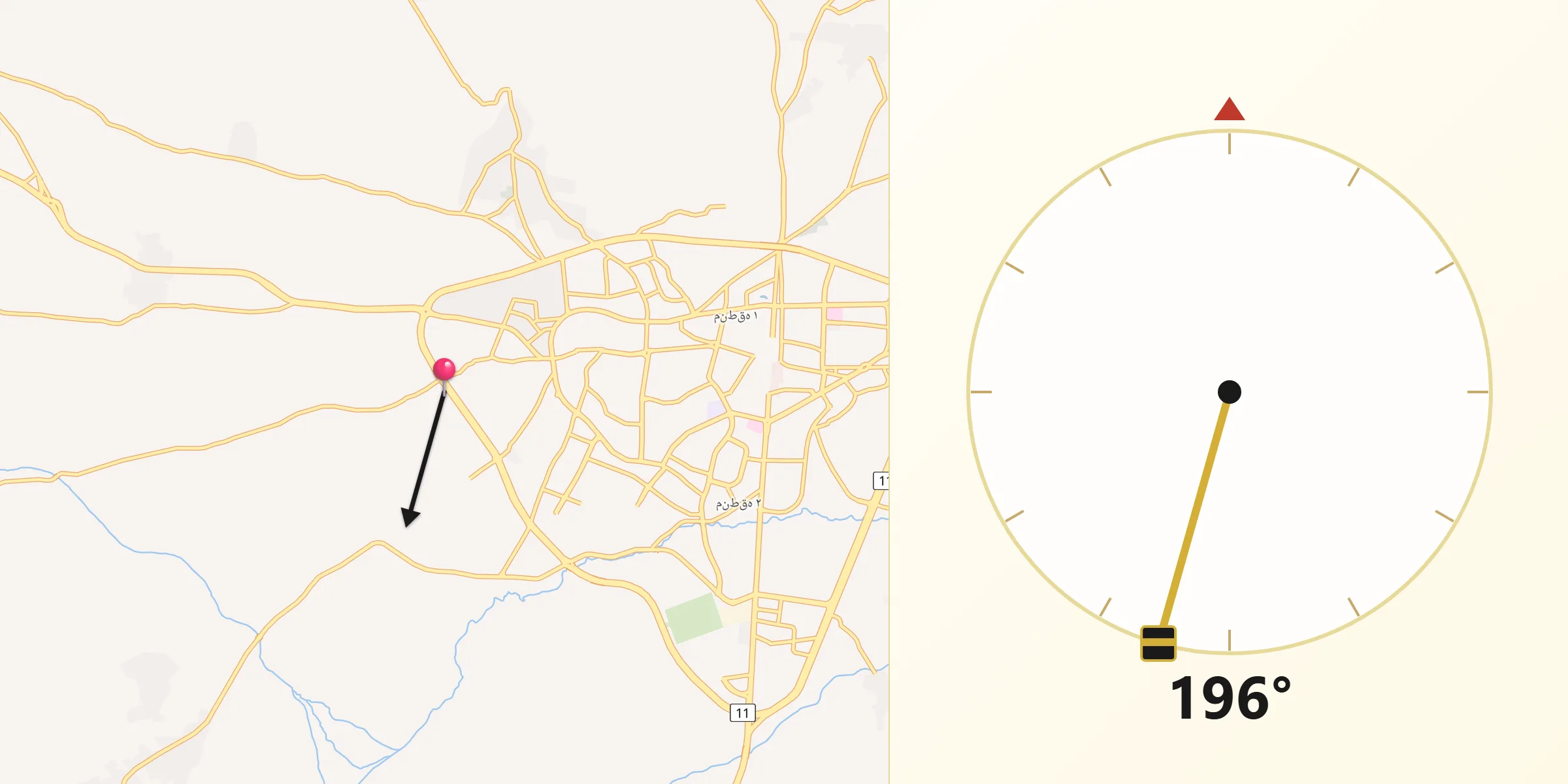 Direction vers la Qibla depuis Khoy
