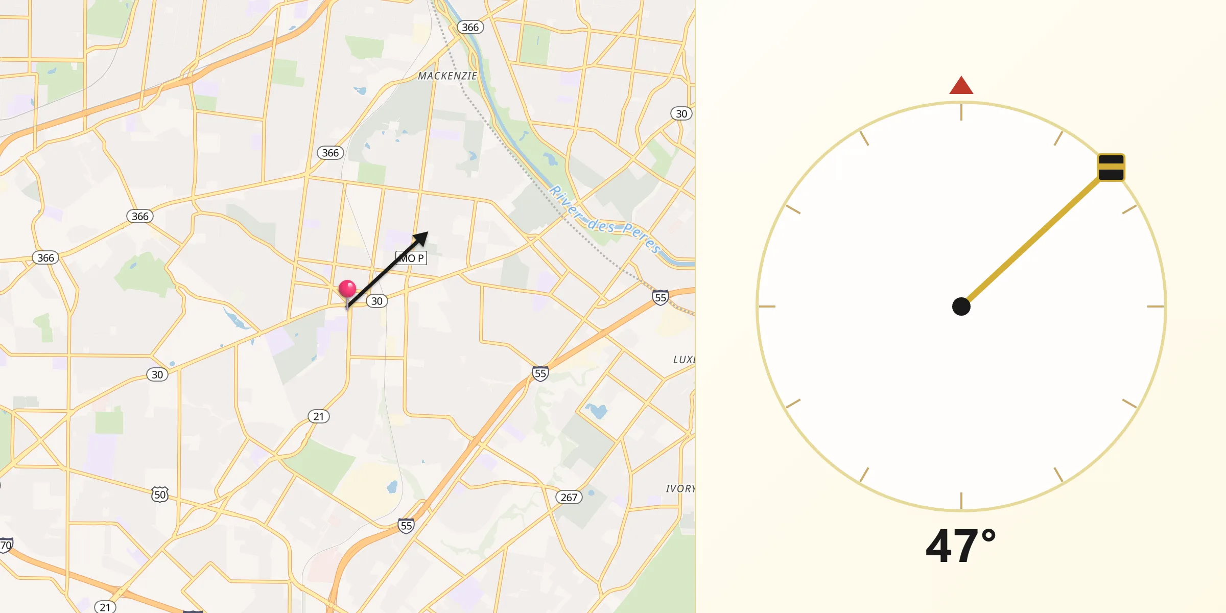 Qibla Direction from Affton