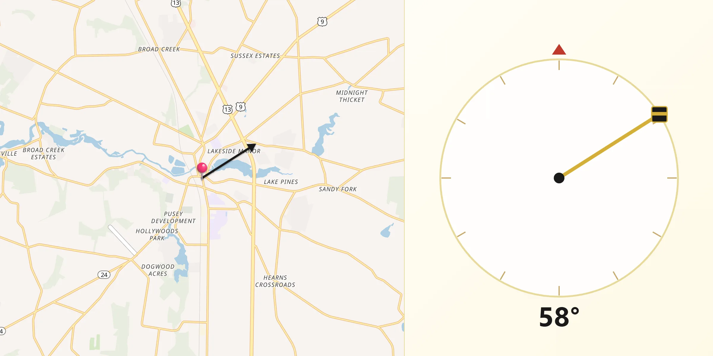 Qibla Direction from Laurel
