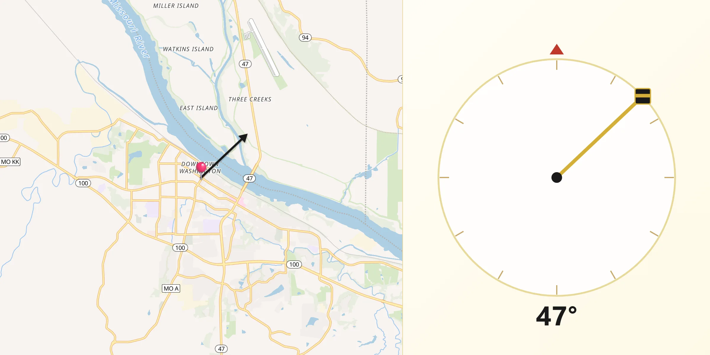 Qibla Richting vanaf Washington