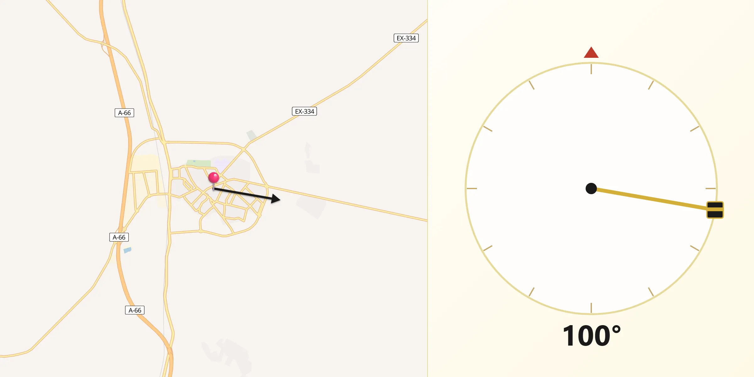 Dirección de la Qibla desde Villafranca de los Barros