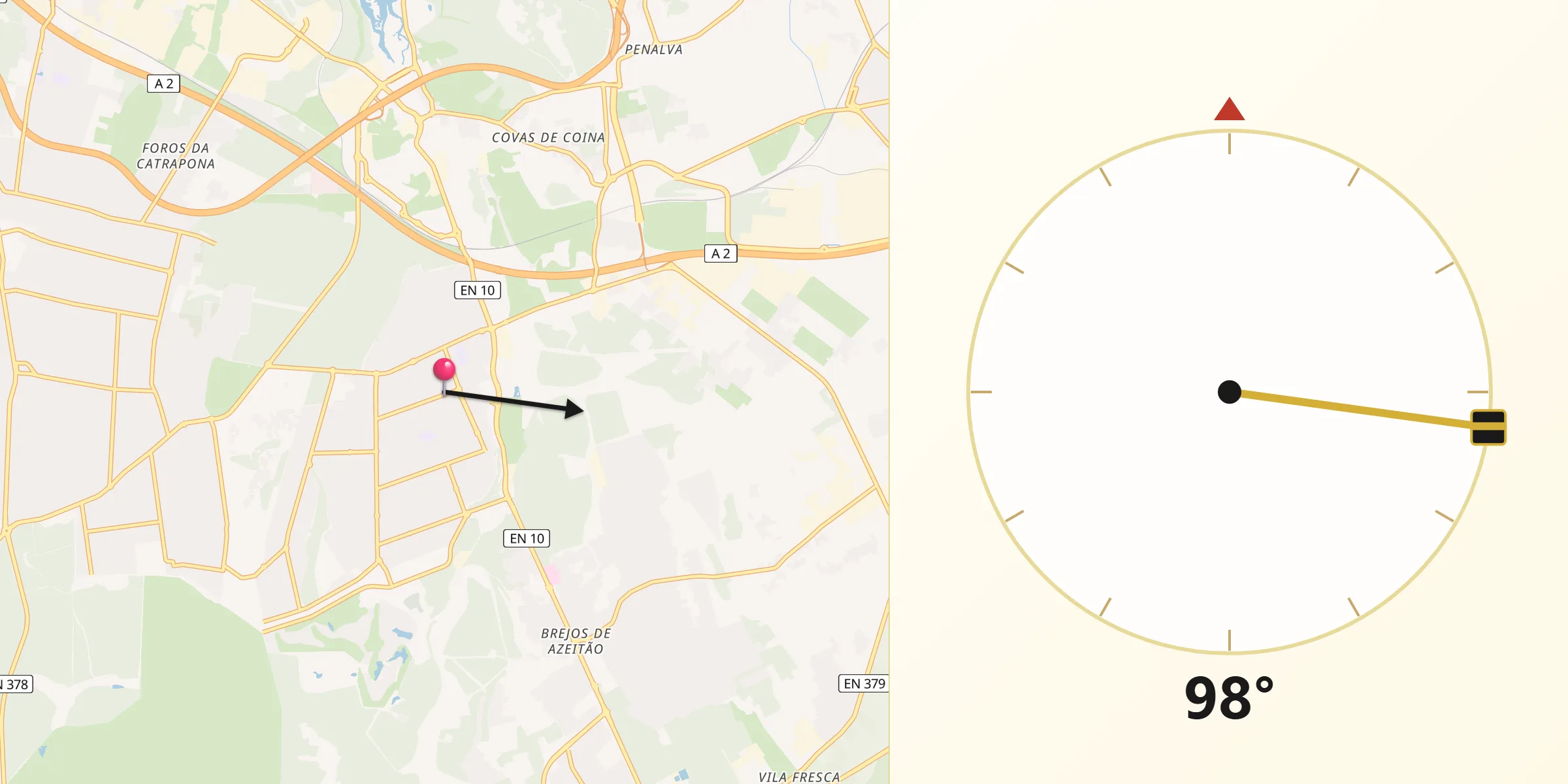 Direção da Qibla a partir de Quinta Do Conde