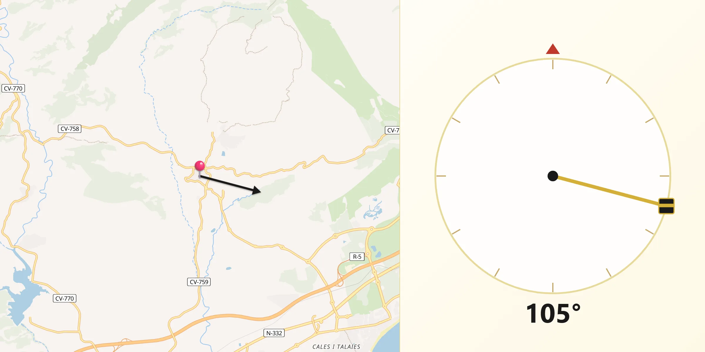 Dirección de la Qibla desde Finestrat