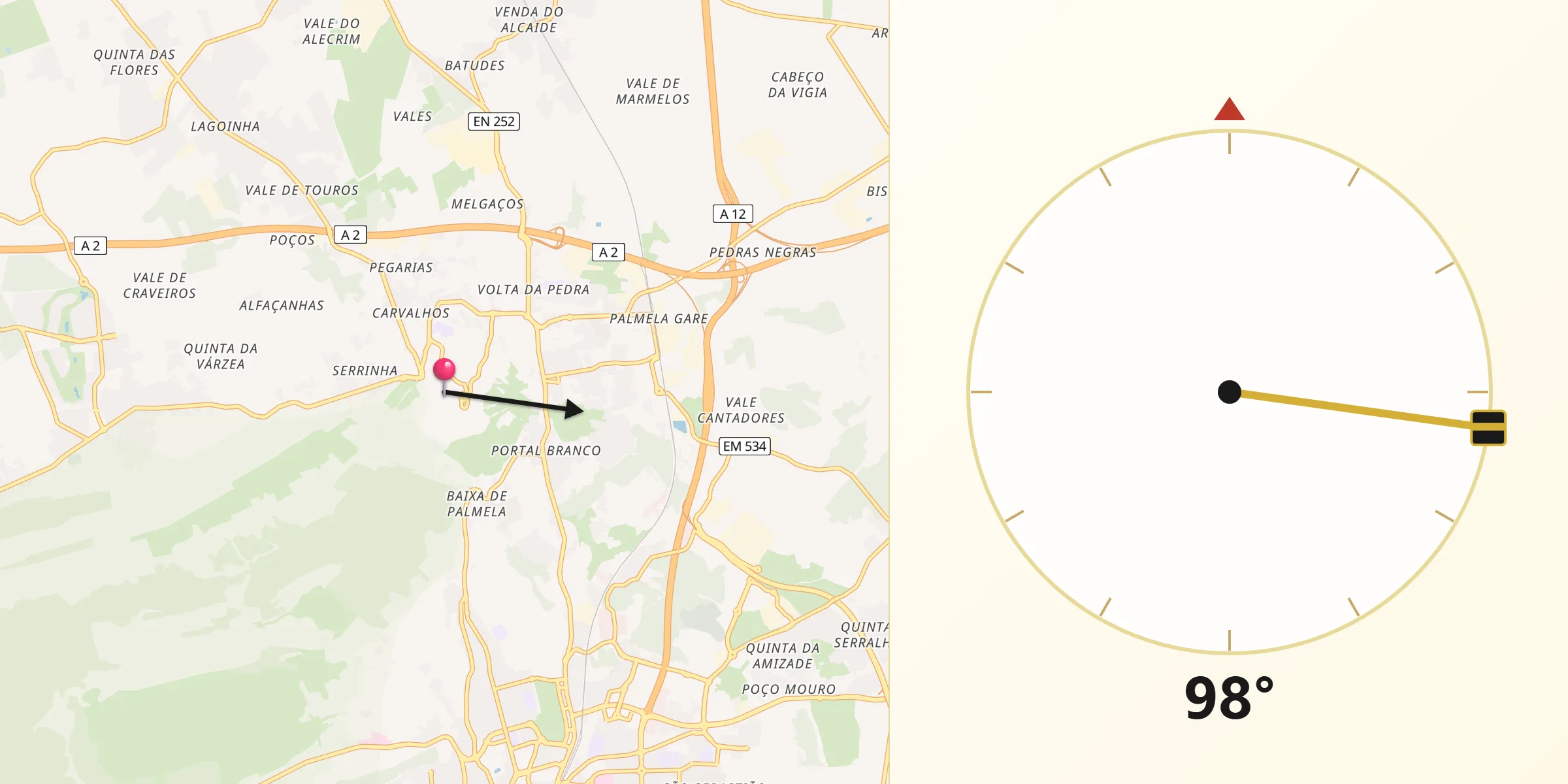Direção da Qibla a partir de Palmela