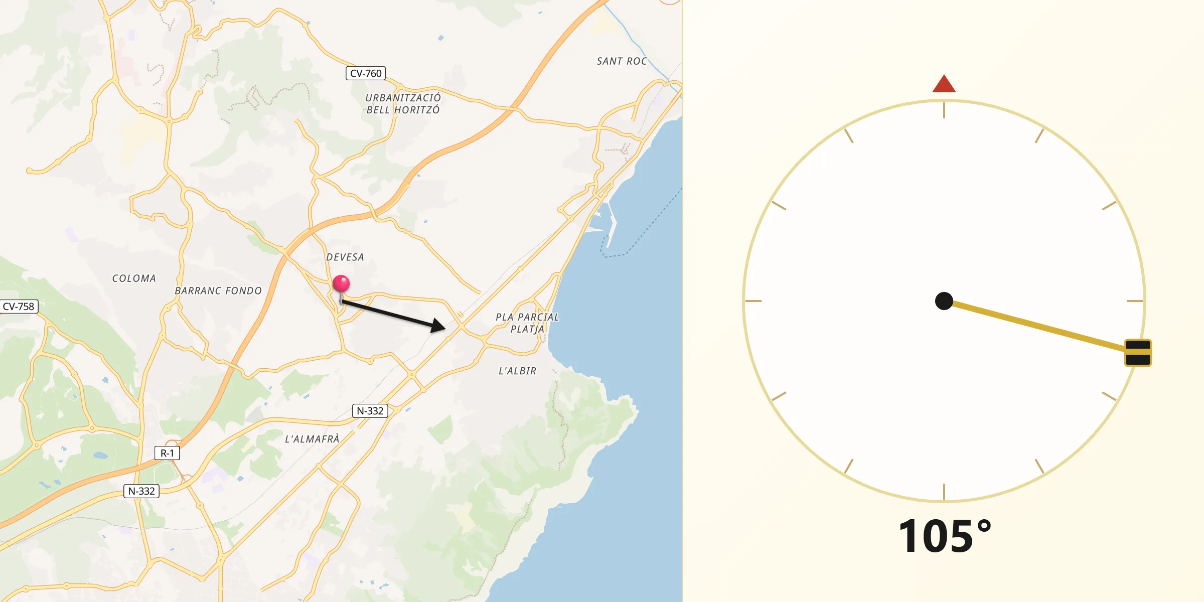 Dirección de la Qibla desde Alfàs del Pi l