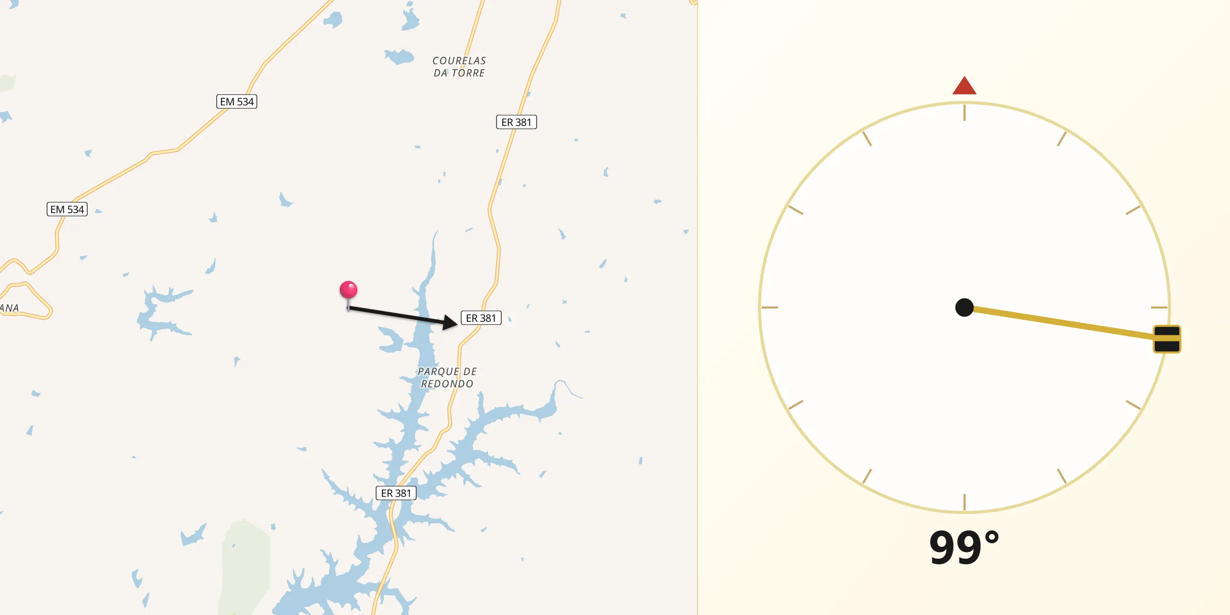 Direção da Qibla a partir de Redondo