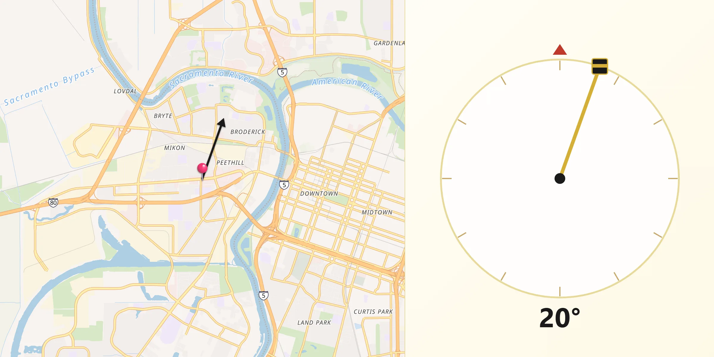 Qibla Direction from West Sacramento