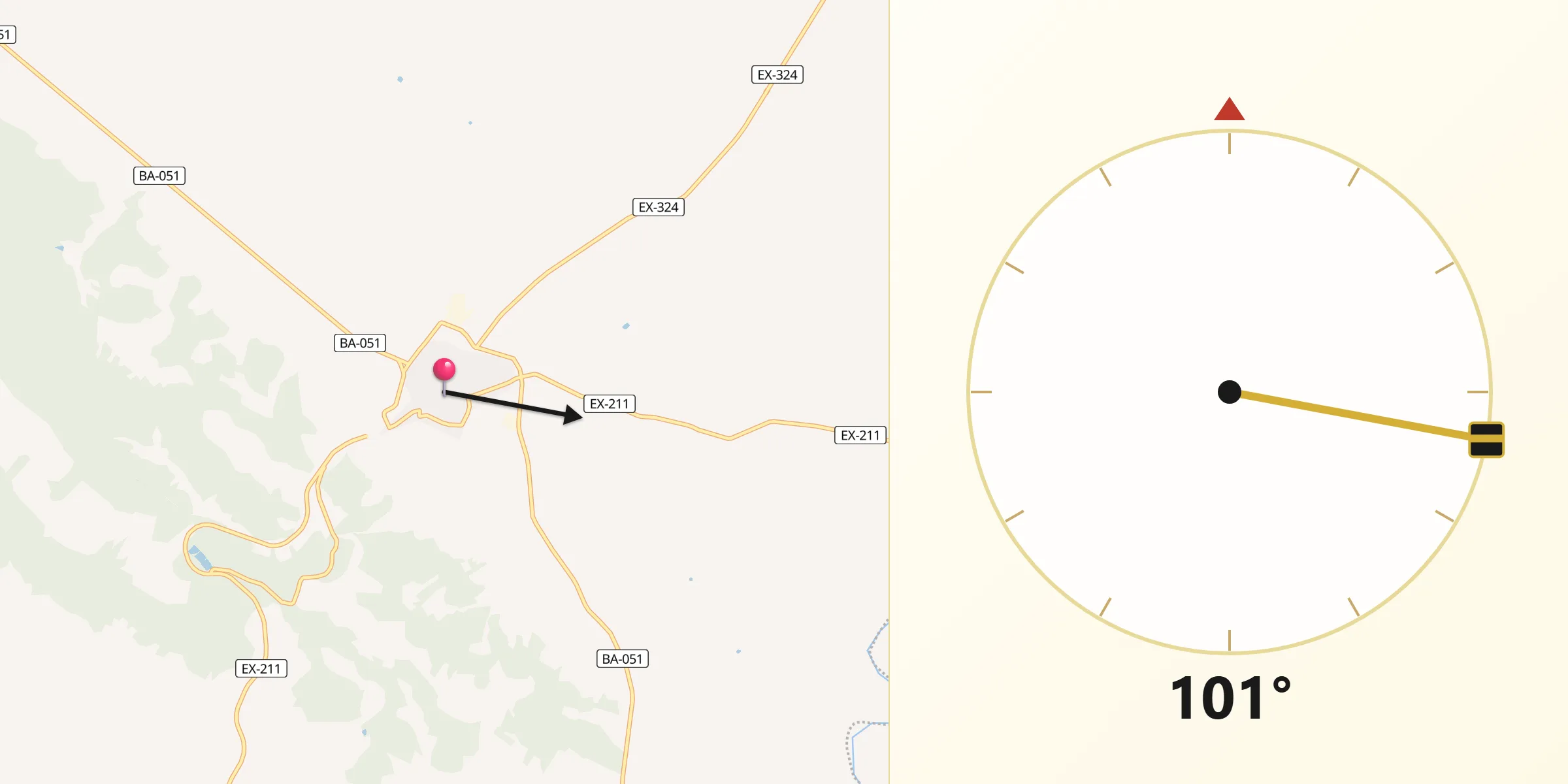 Dirección de la Qibla desde Monterrubio de la Serena
