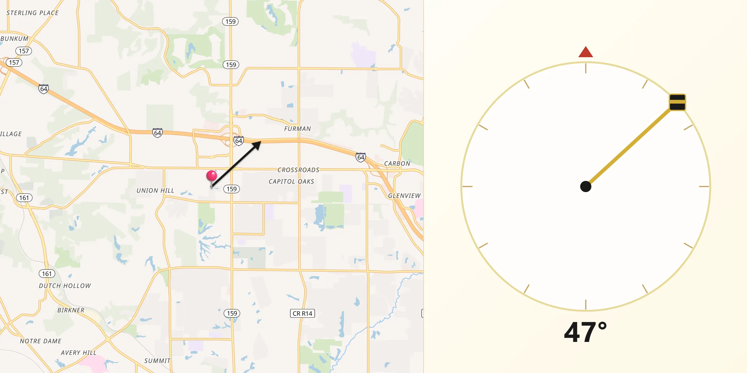 Qibla Direction from Fairview Heights
