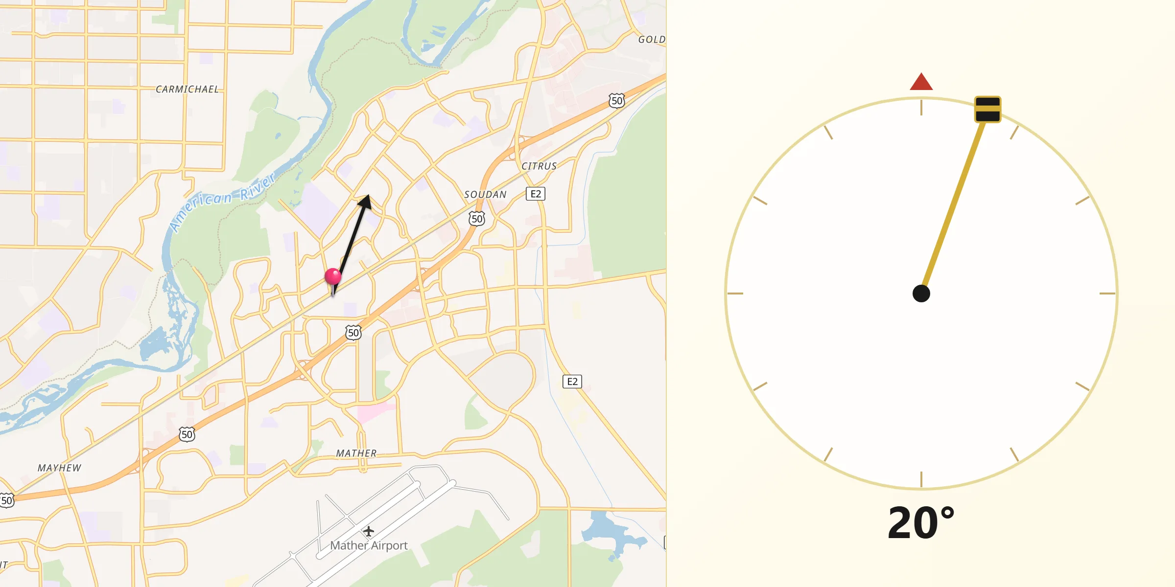 Qibla Direction from Rancho Cordova