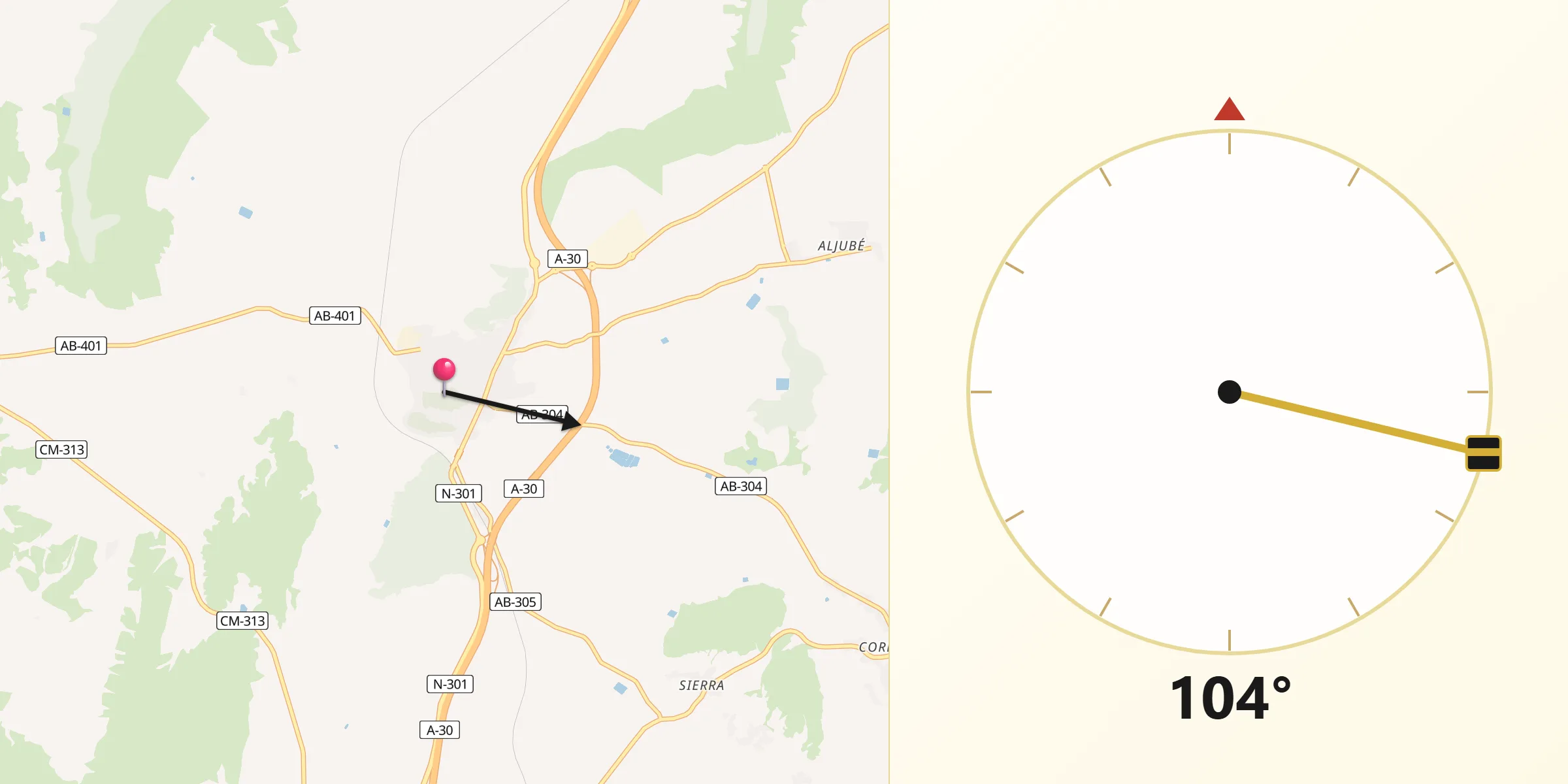 Dirección de la Qibla desde Tobarra