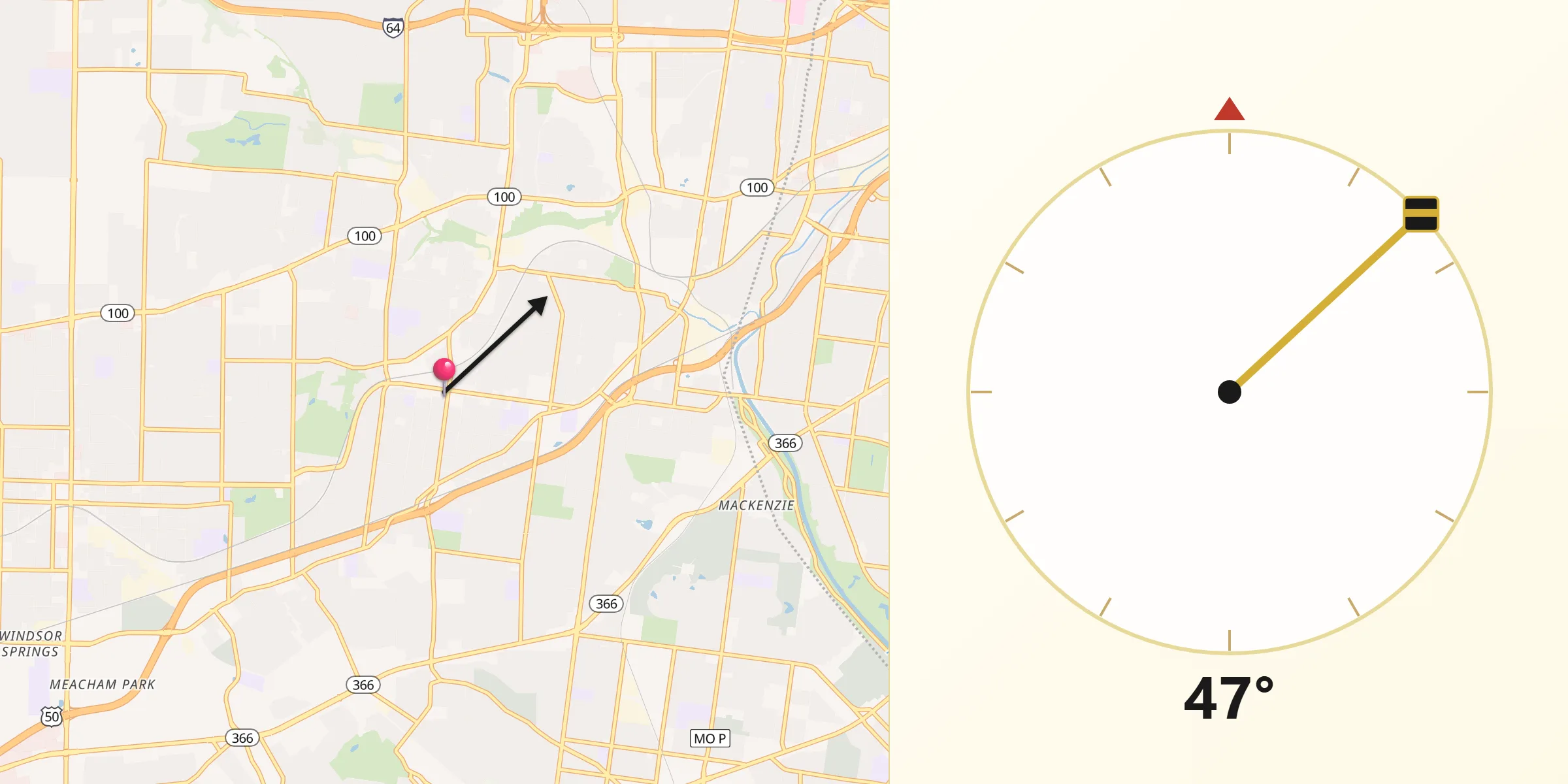 Qibla Direction from Webster Groves