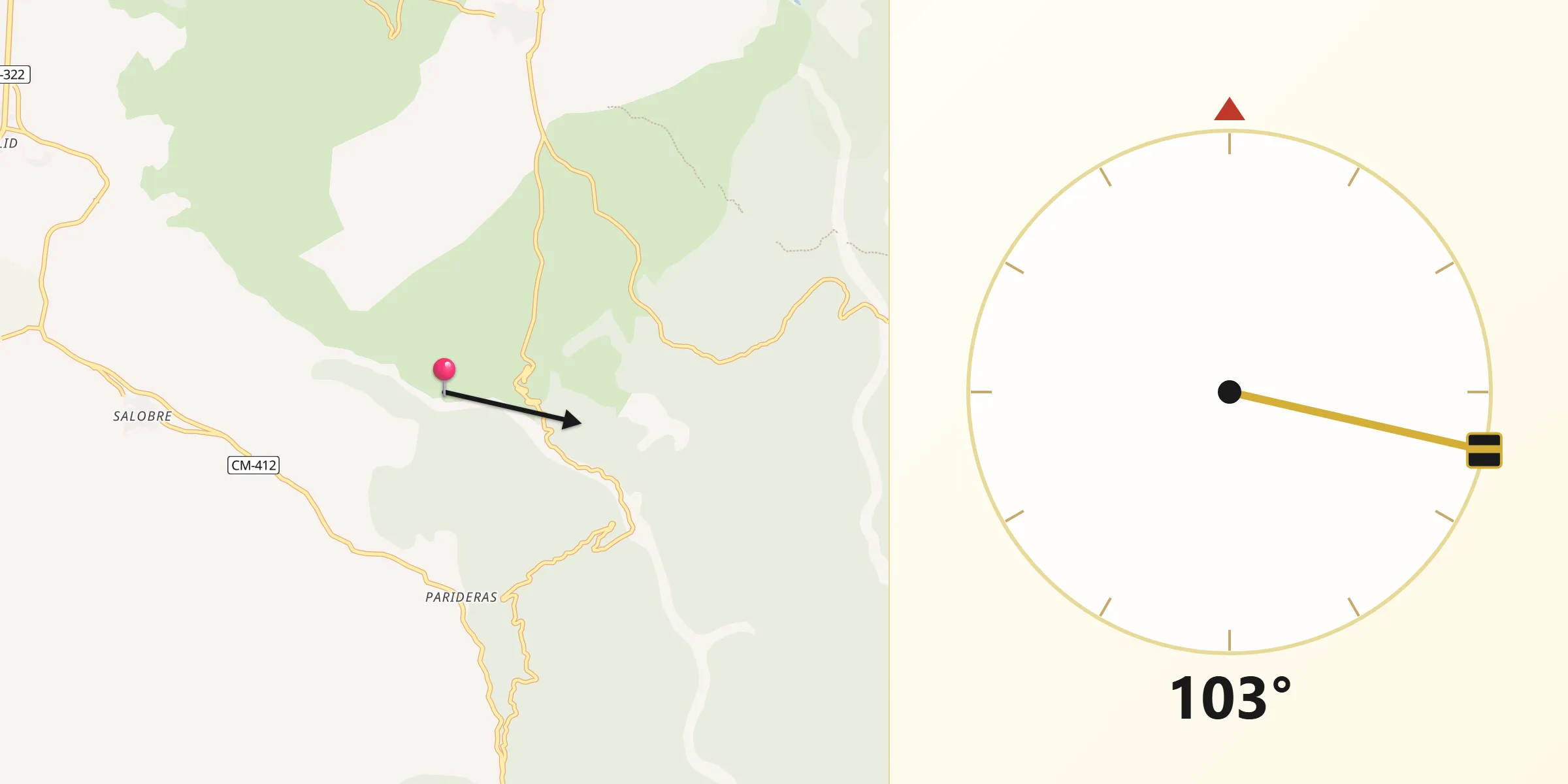 Dirección de la Qibla desde Vianos