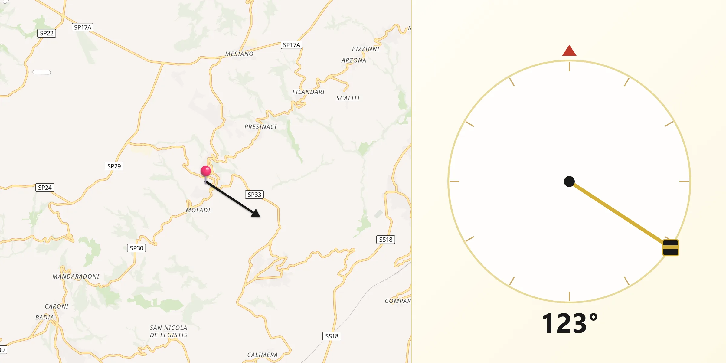 Direzione della Qibla da Rombiolo