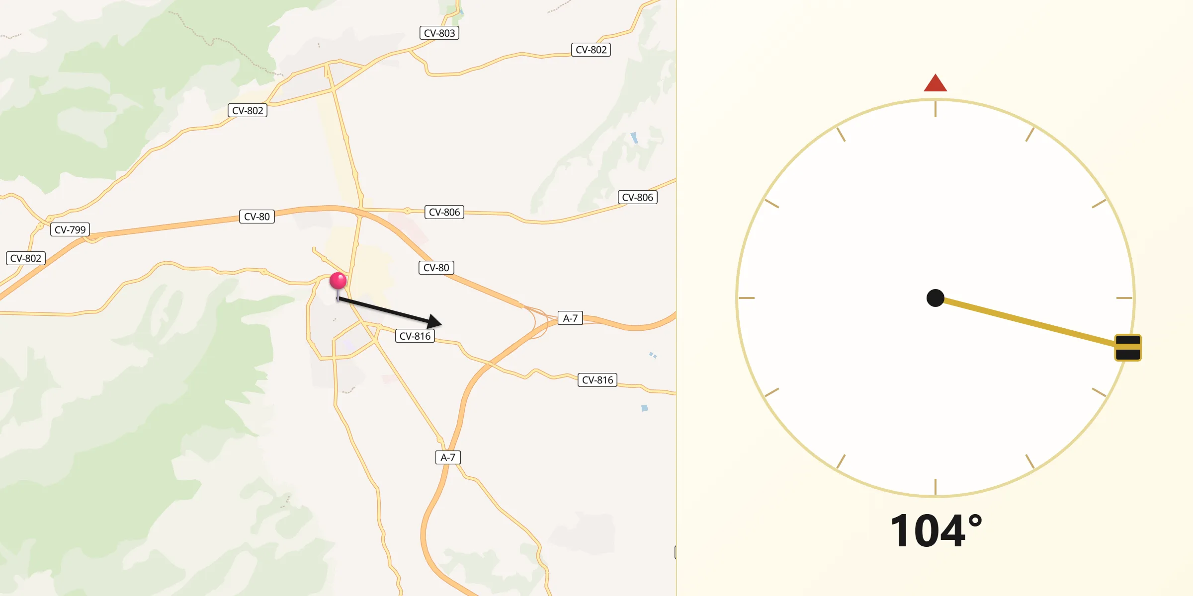 Dirección de la Qibla desde Castalla
