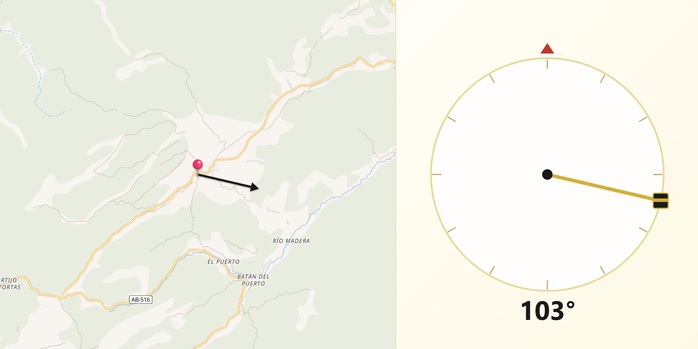 Dirección de la Qibla desde Paterna del Madera