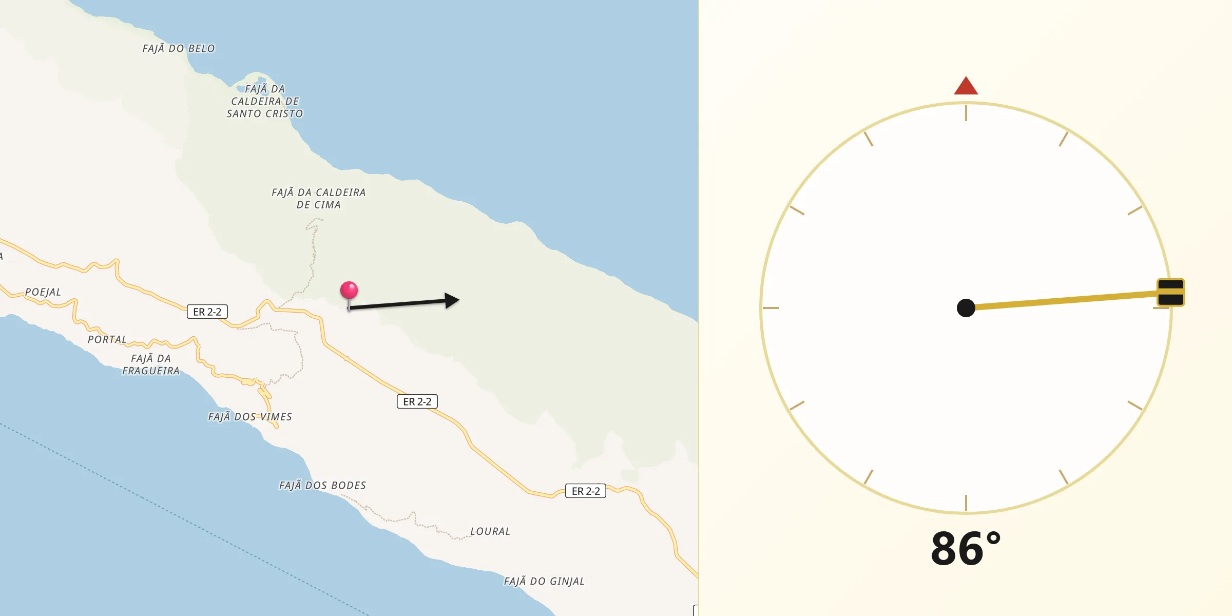 Direção da Qibla a partir de Calheta de São Jorge