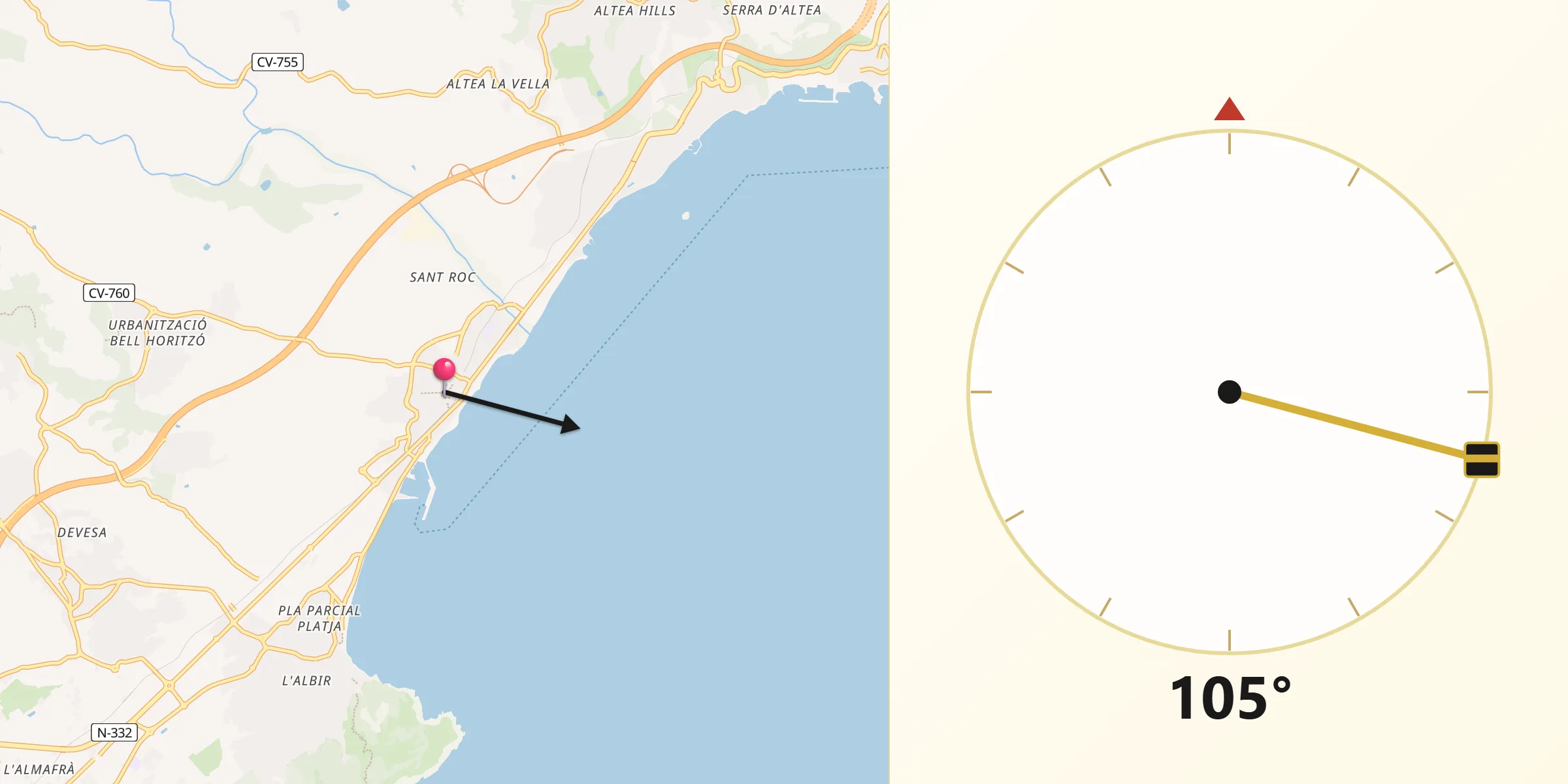 Dirección de la Qibla desde Altea