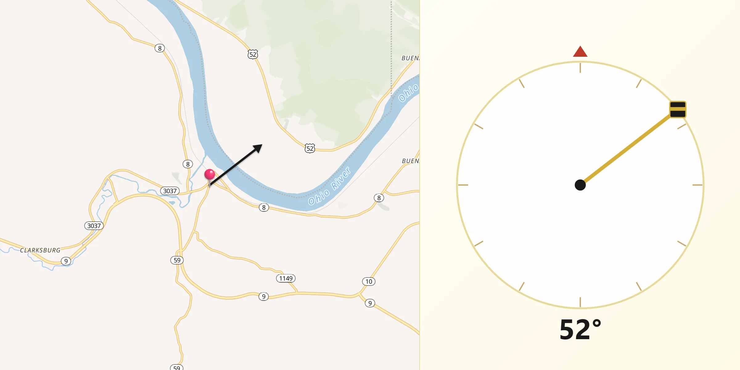 Qibla Direction from Vanceburg