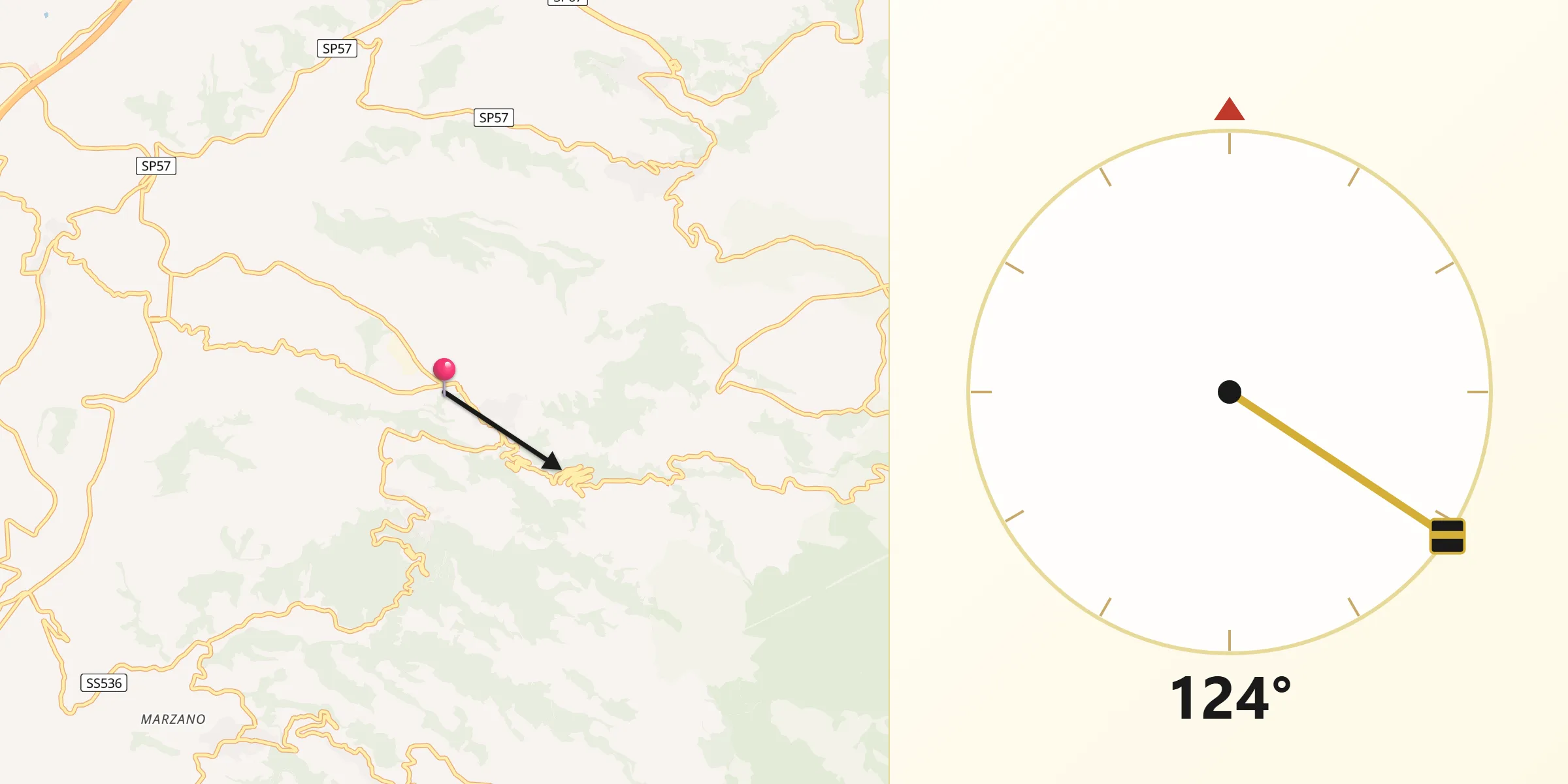 Direzione della Qibla da Soriano Calabro
