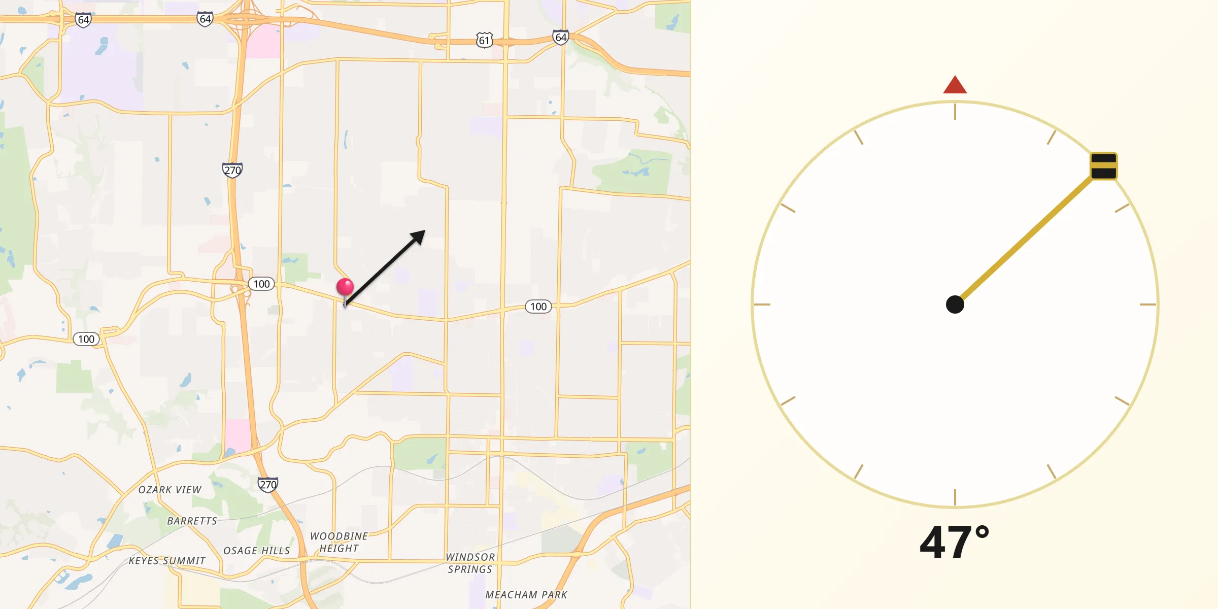 Qibla Direction from Des Peres
