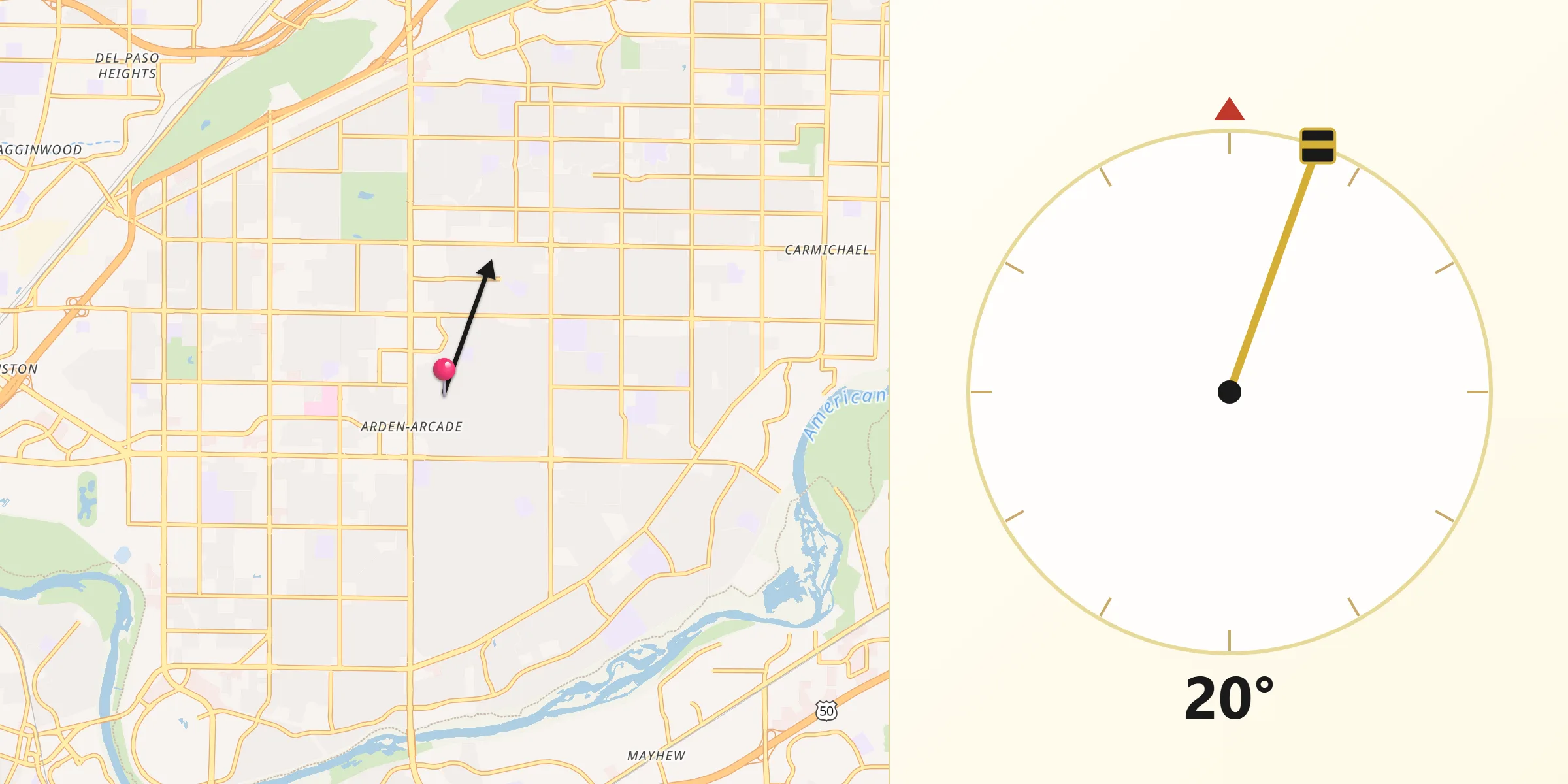 Qibla Direction from Arden-Arcade