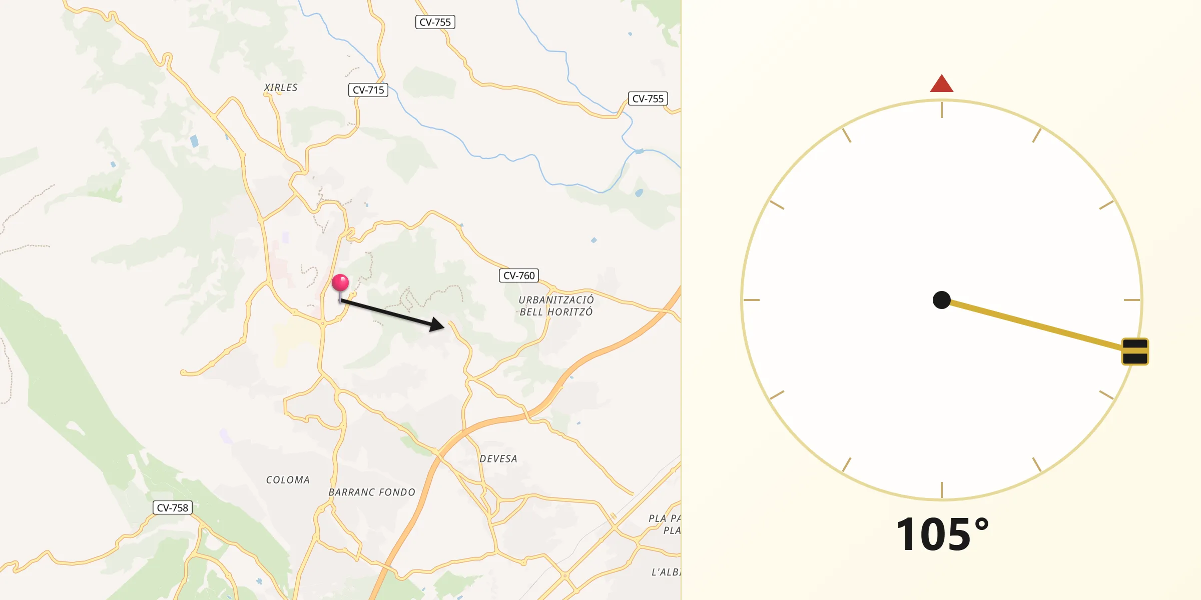 Dirección de la Qibla desde La Nucia