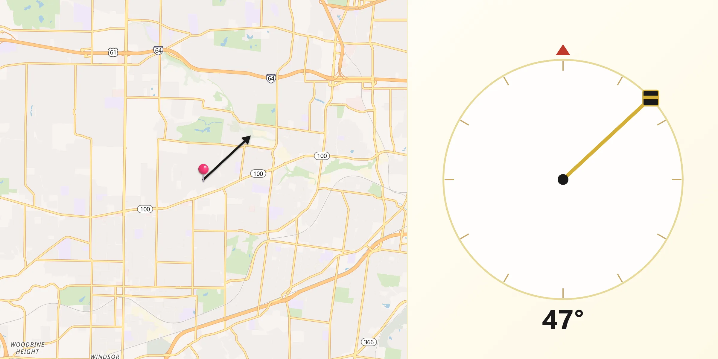 Qibla Direction from Warson Woods