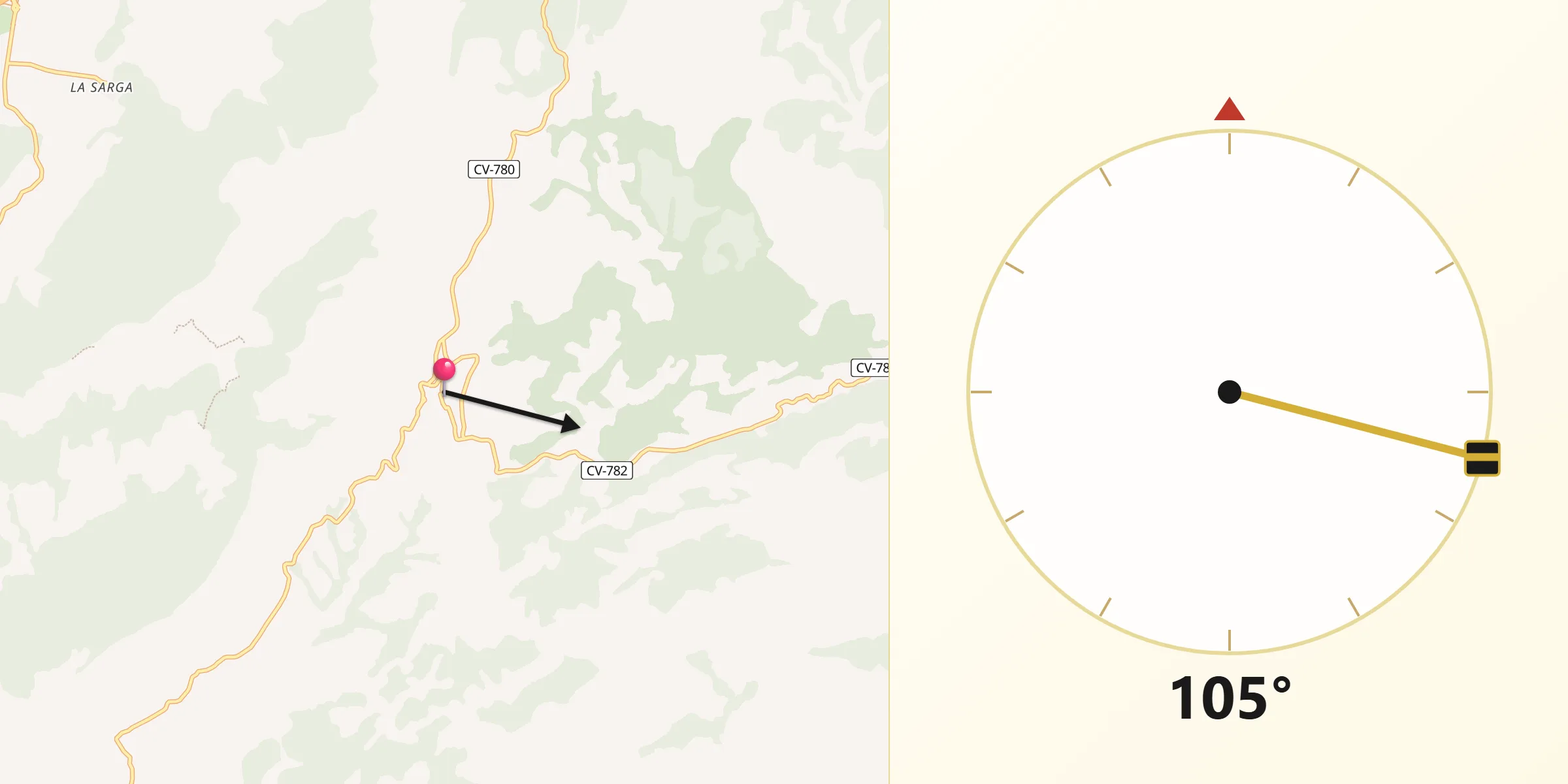 Dirección de la Qibla desde La Torremanzanas/Torre de les Maçanes