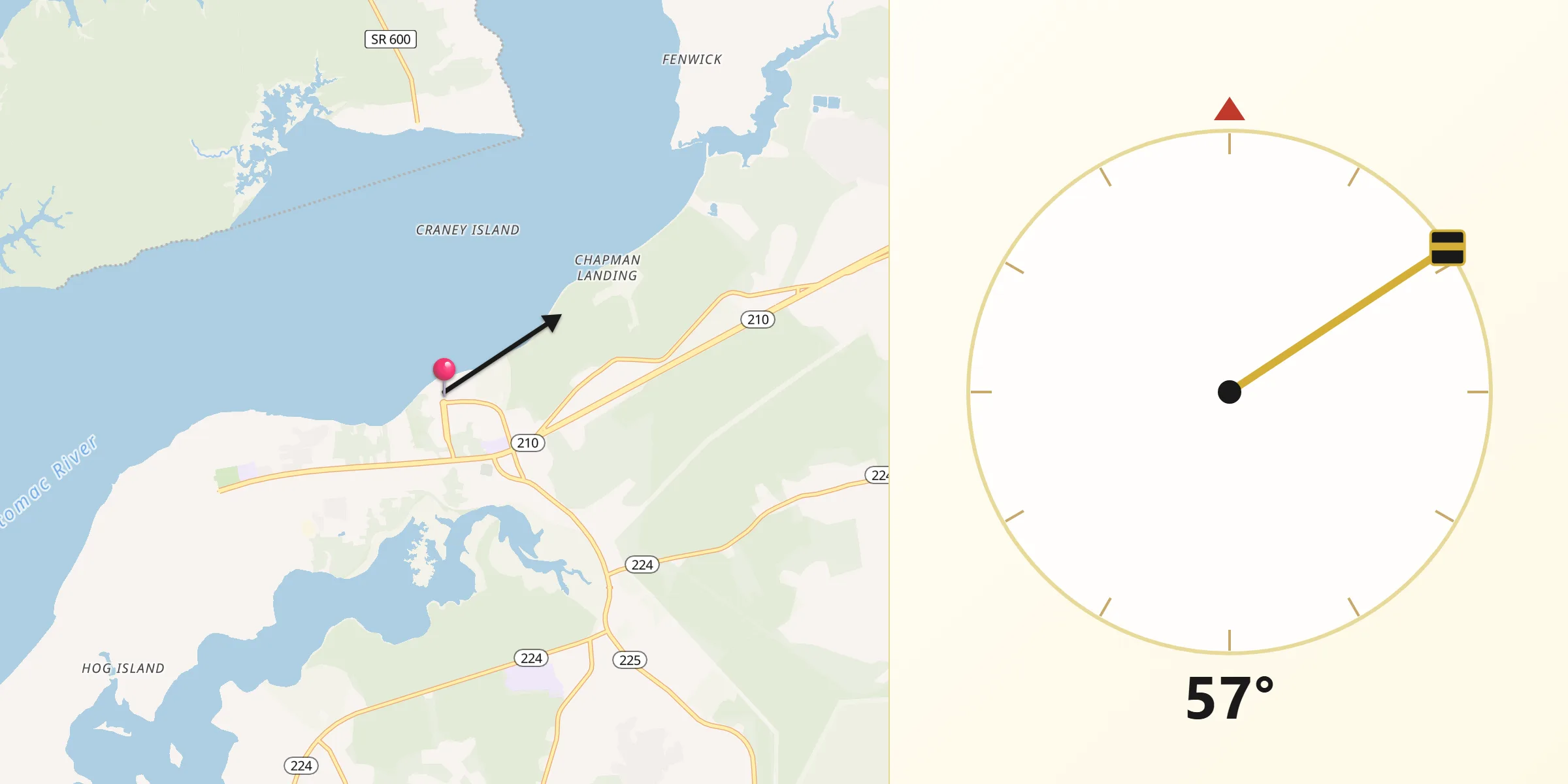 Qibla Direction from Potomac Heights