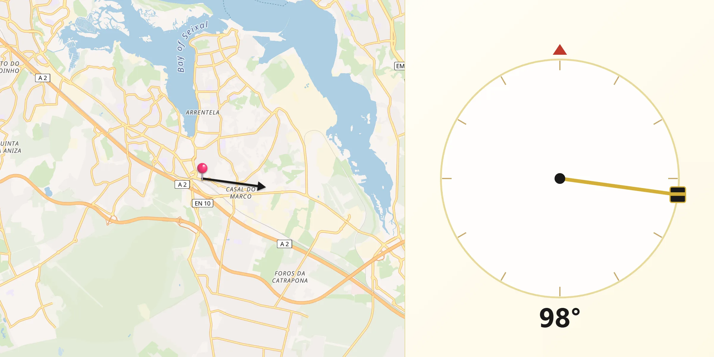 Direção da Qibla a partir de Seixal
