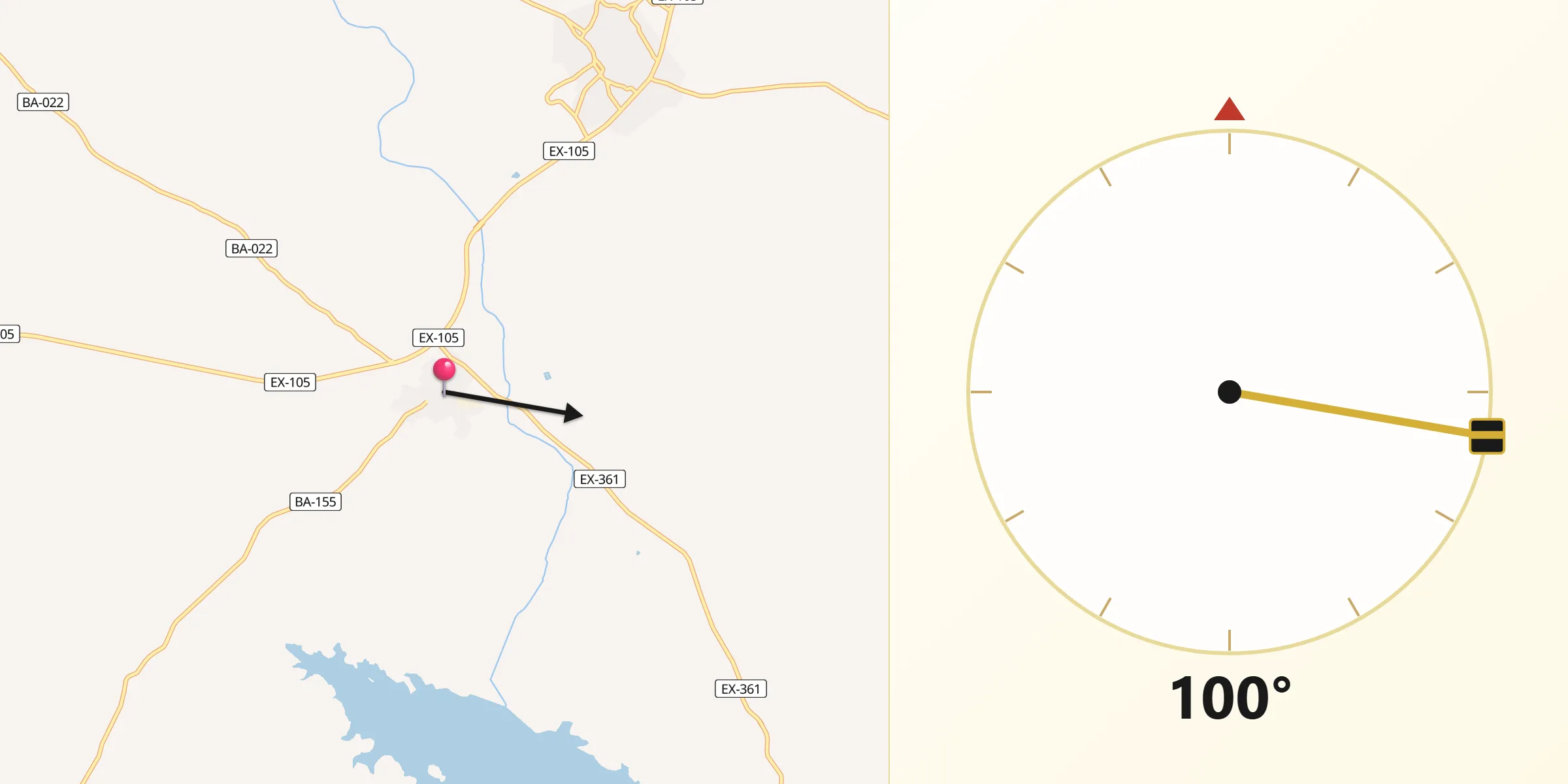 Dirección de la Qibla desde Villalba de los Barros