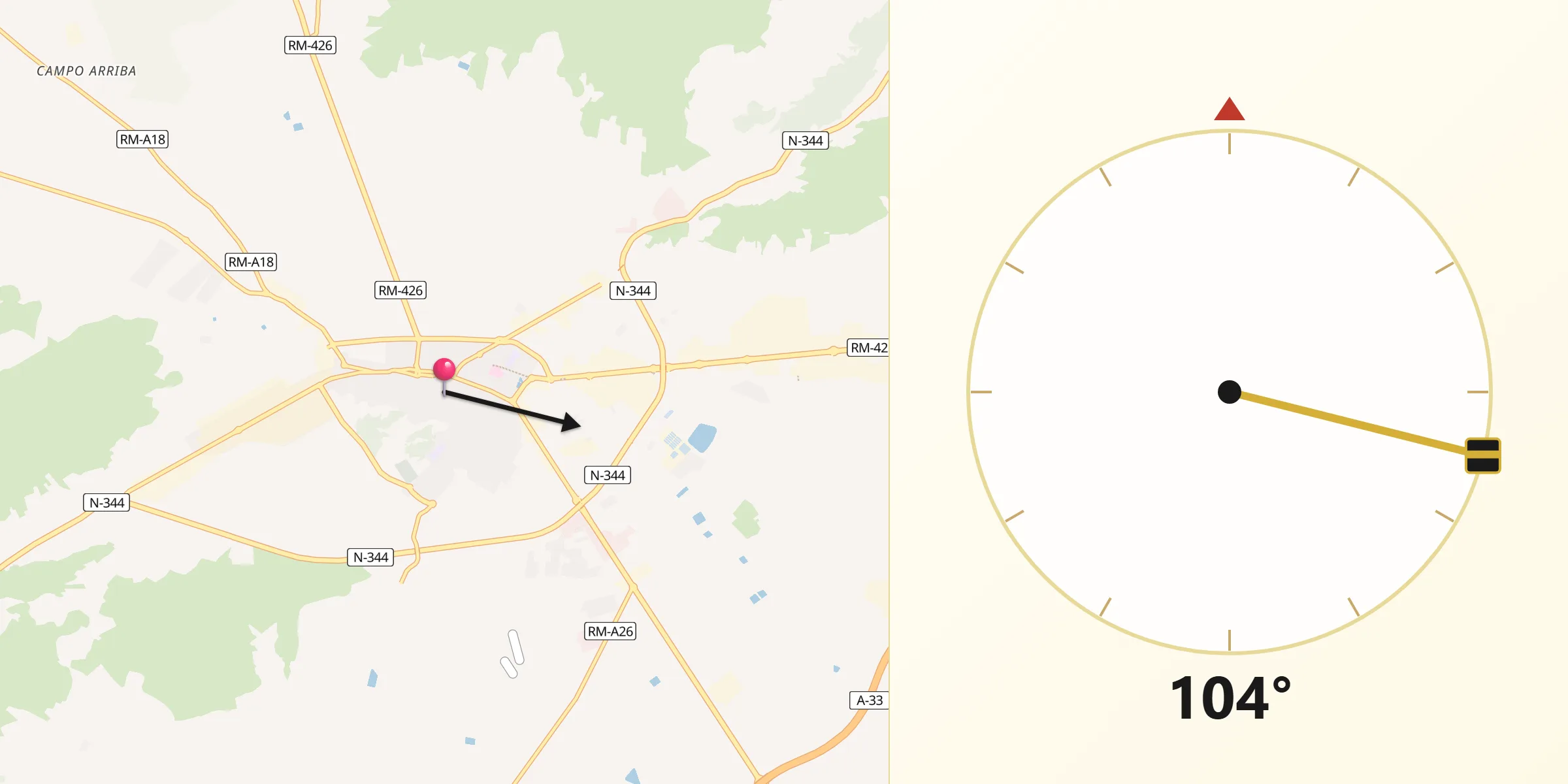 Dirección de la Qibla desde Yecla
