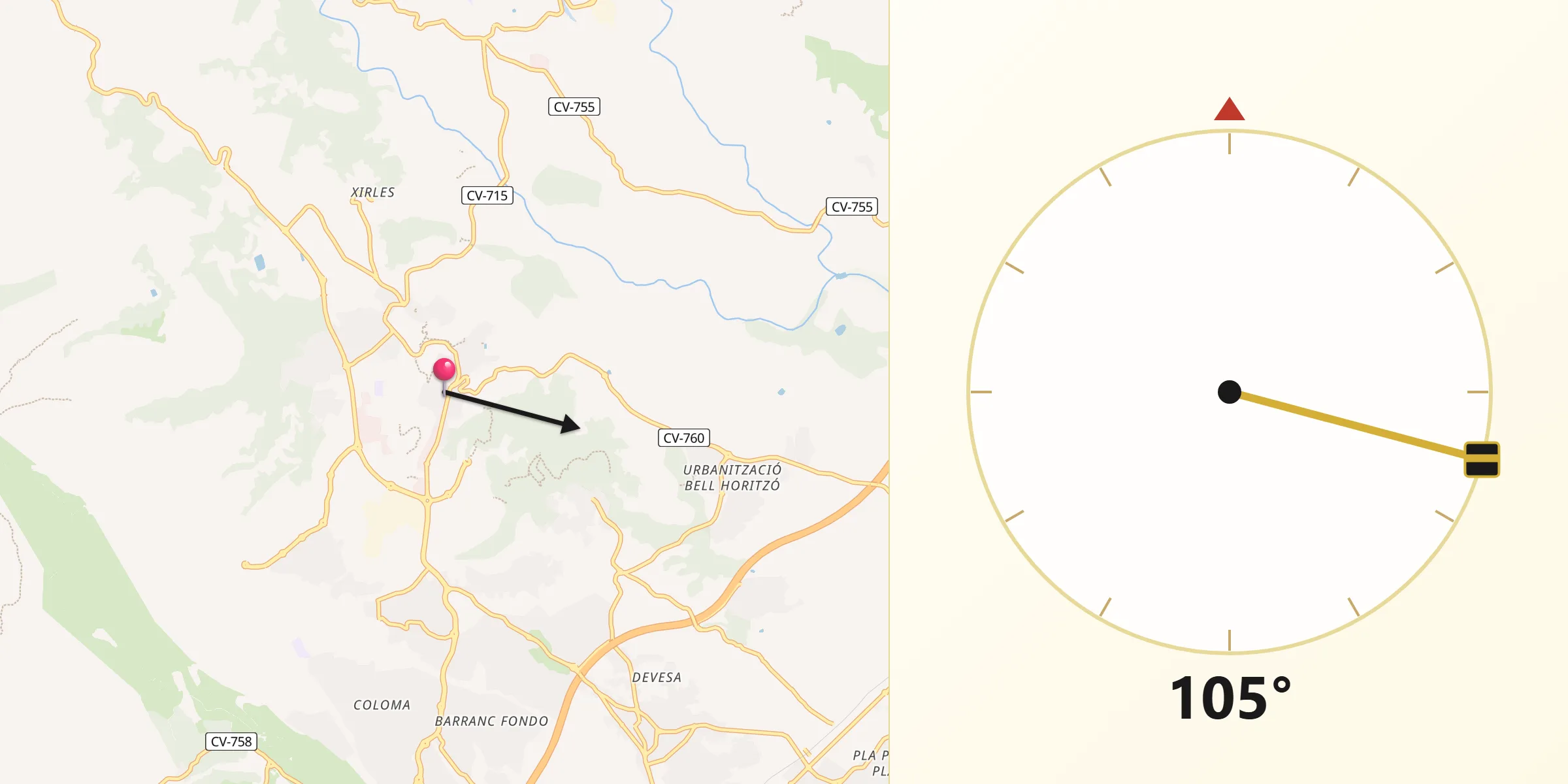 Dirección de la Qibla desde la Nucia