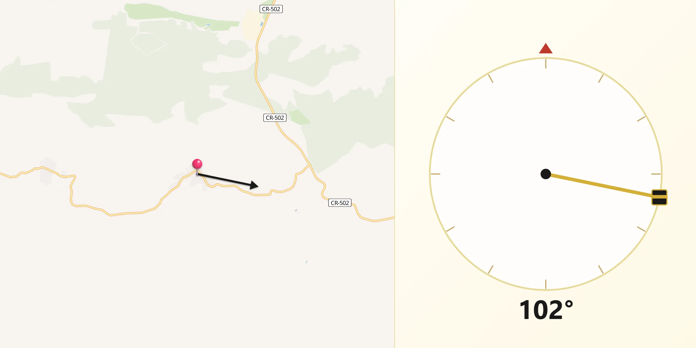 Dirección de la Qibla desde Hinojosas de Calatrava
