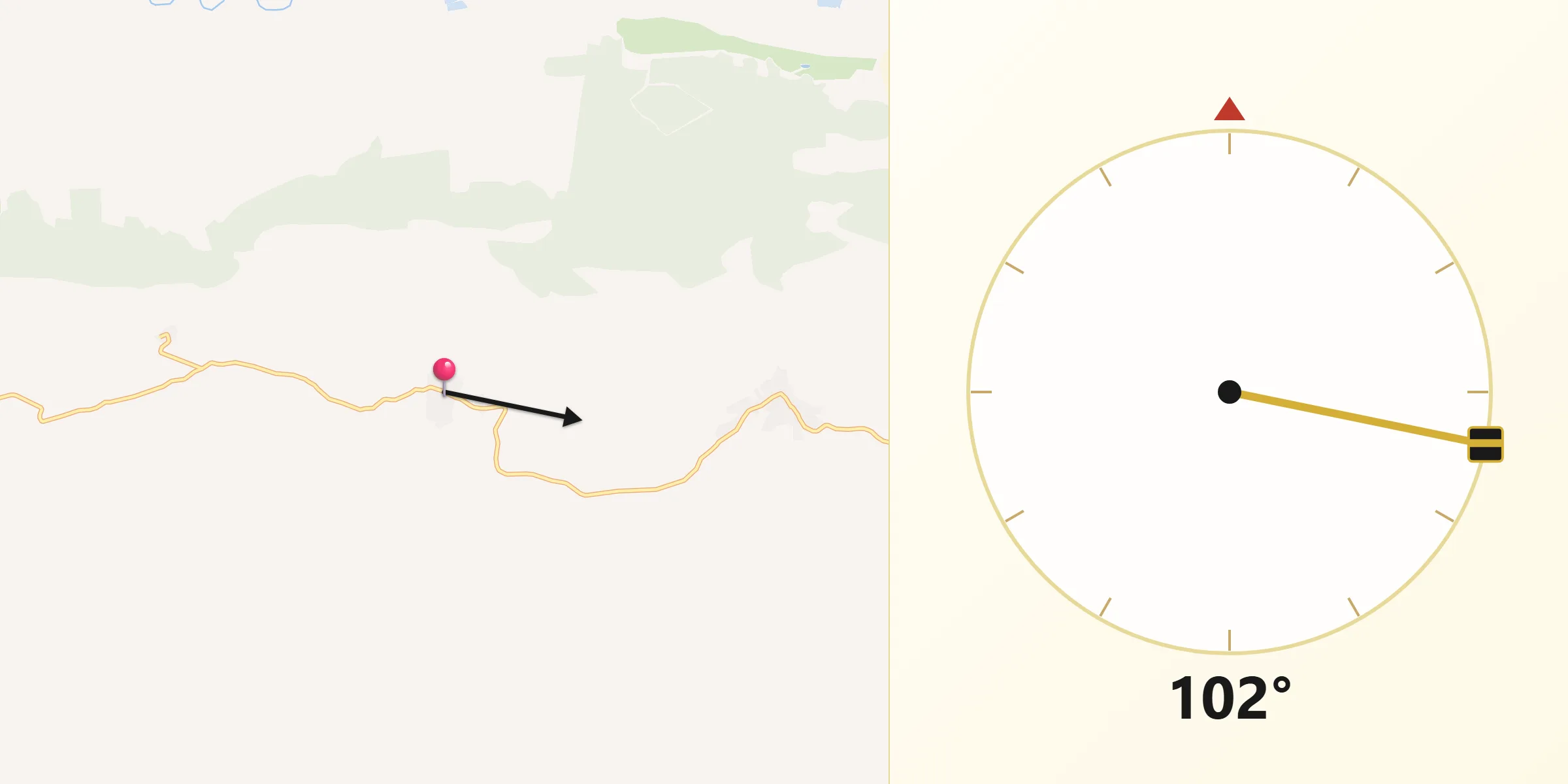 Dirección de la Qibla desde Cabezarrubias del Puerto