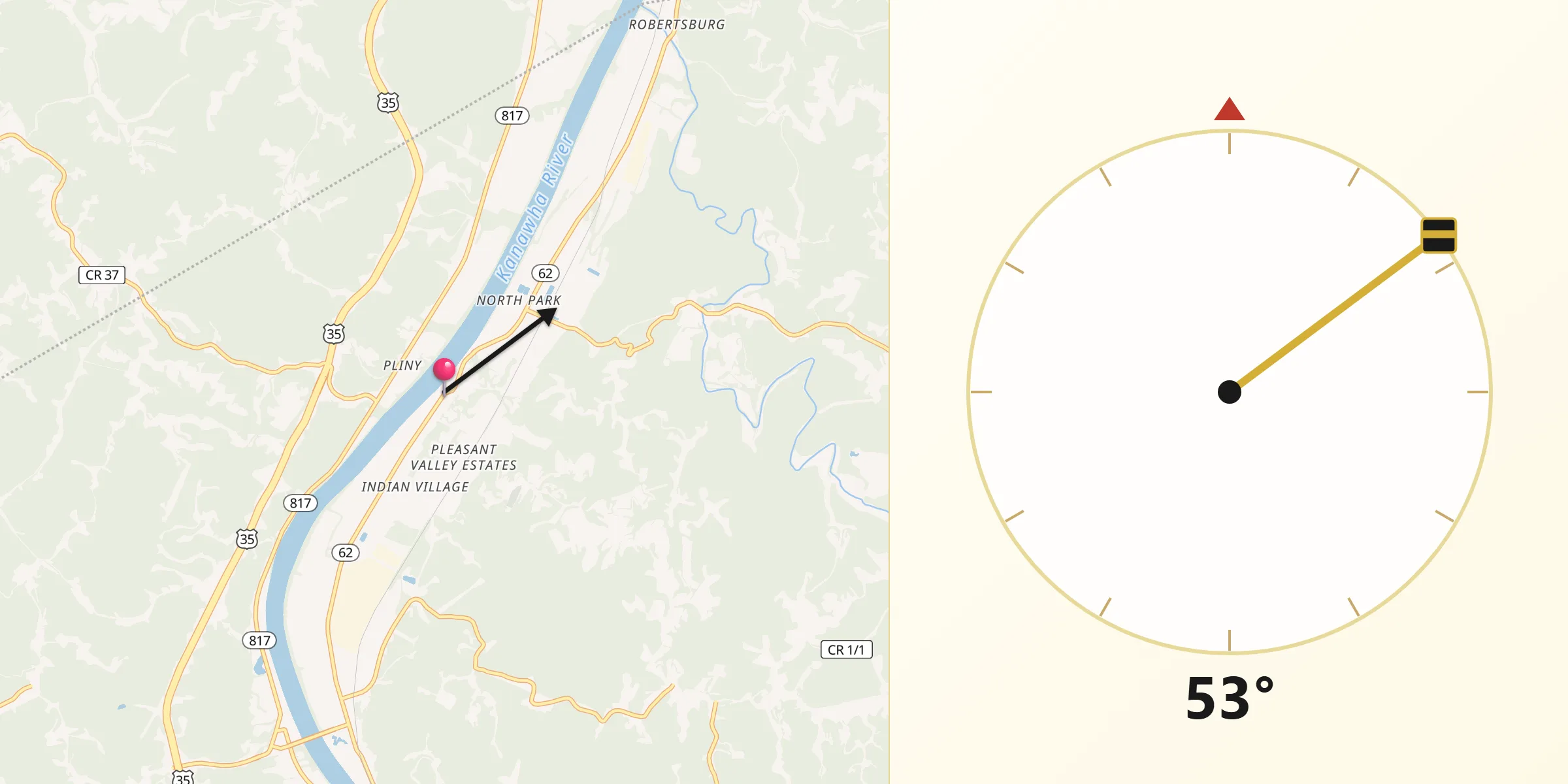 Dirección de la Qibla desde Búfalo