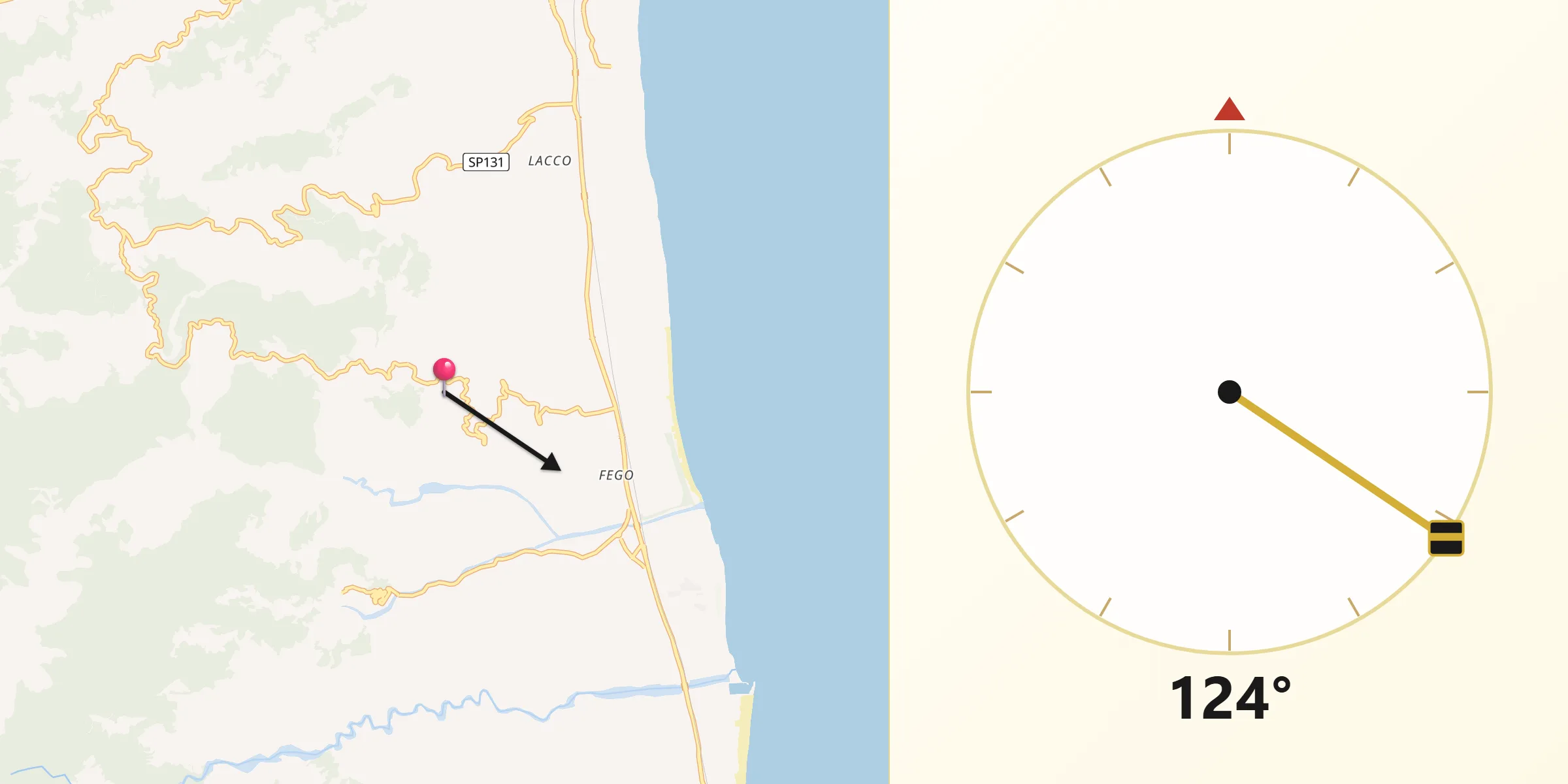 Direzione della Qibla da Sant'Andrea Apostolo dello Ionio