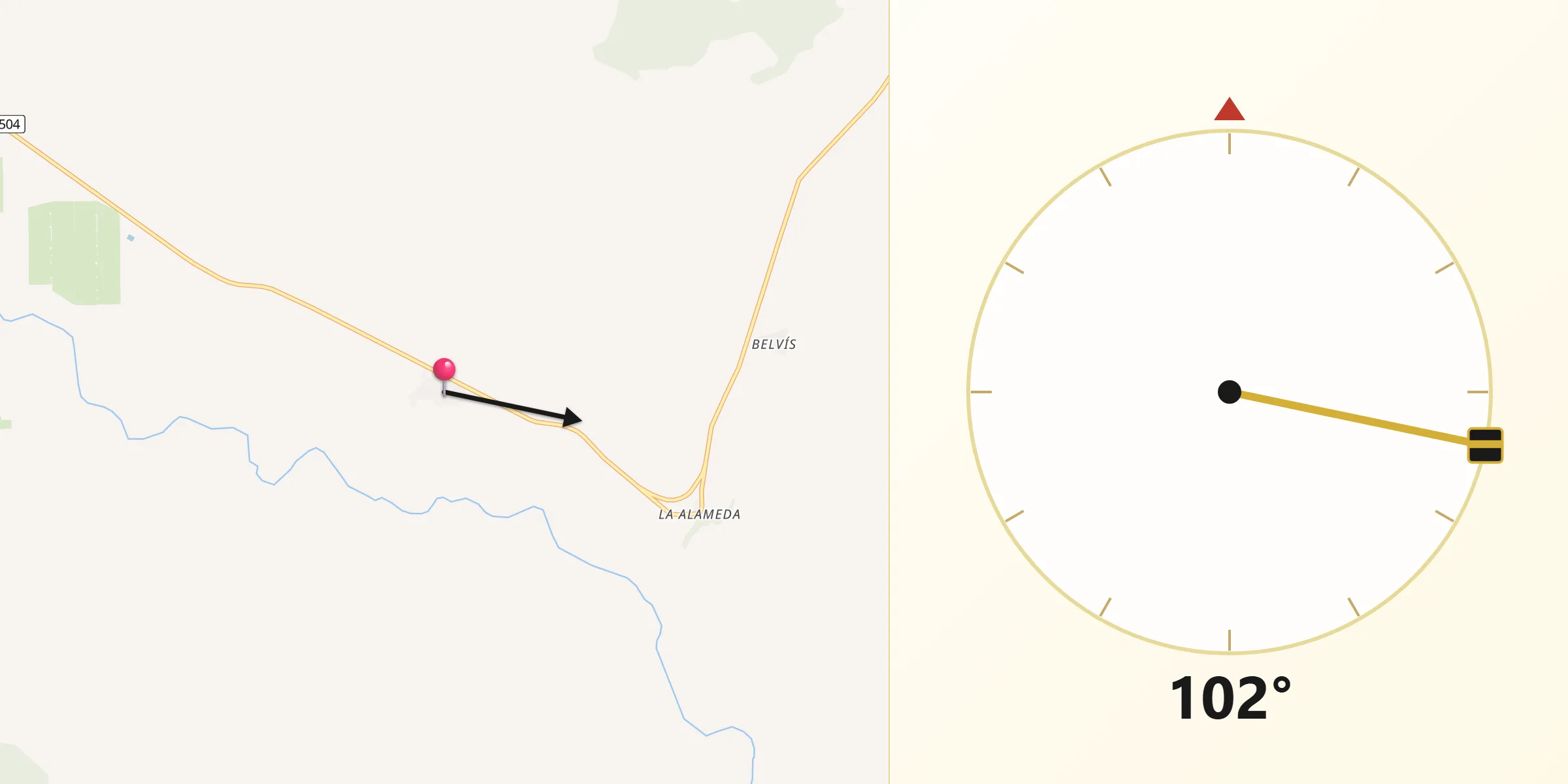 Dirección de la Qibla desde Villanueva de San Carlos