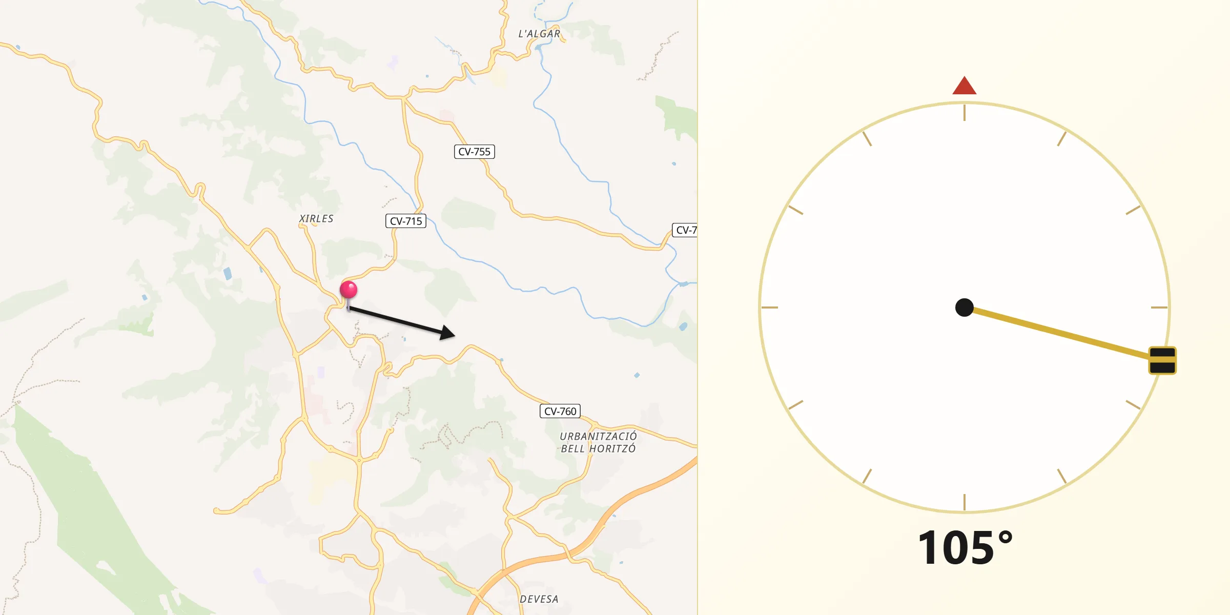 Dirección de la Qibla desde Polop