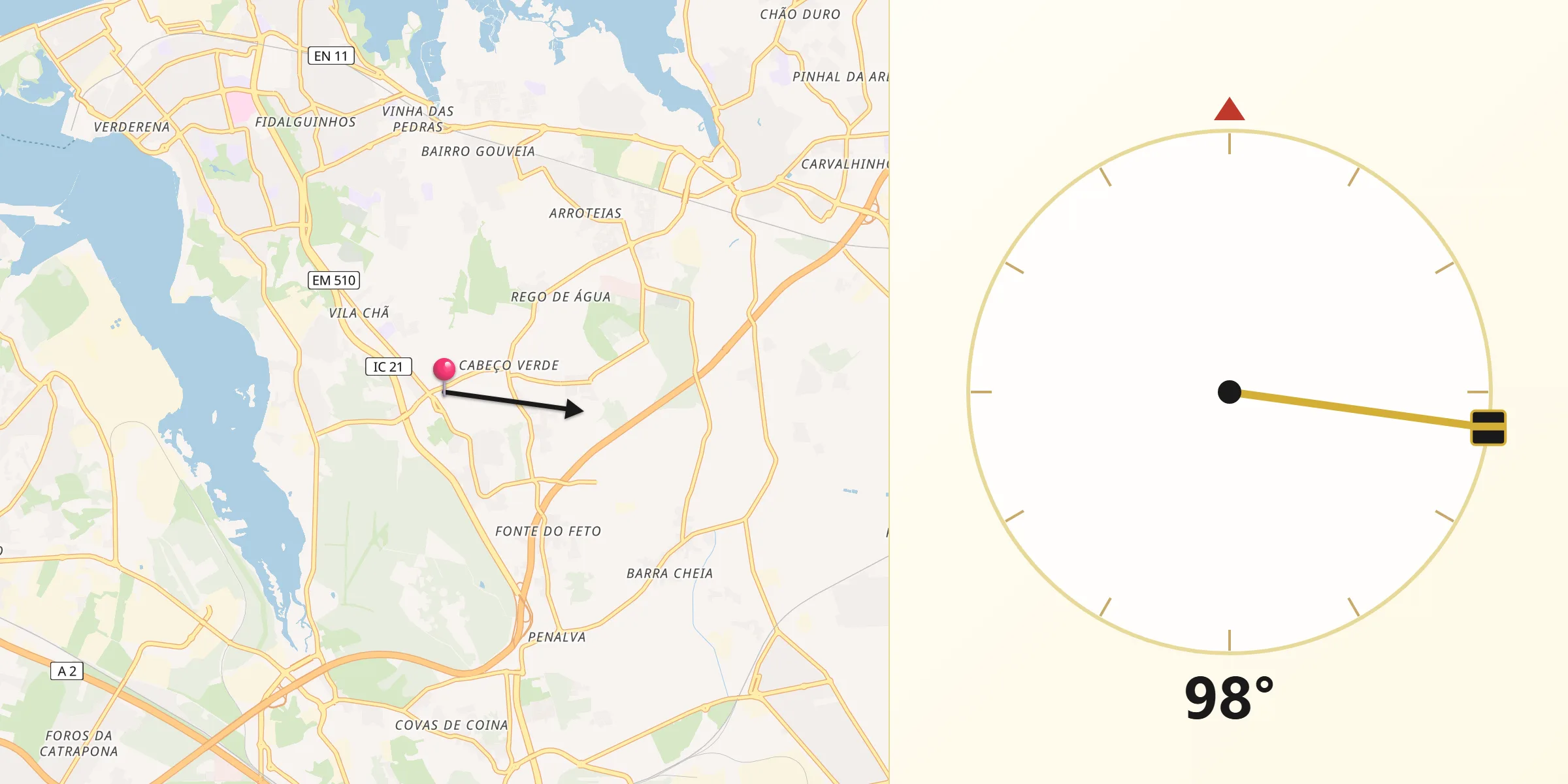 Direção da Qibla a partir de Santo António da Charneca