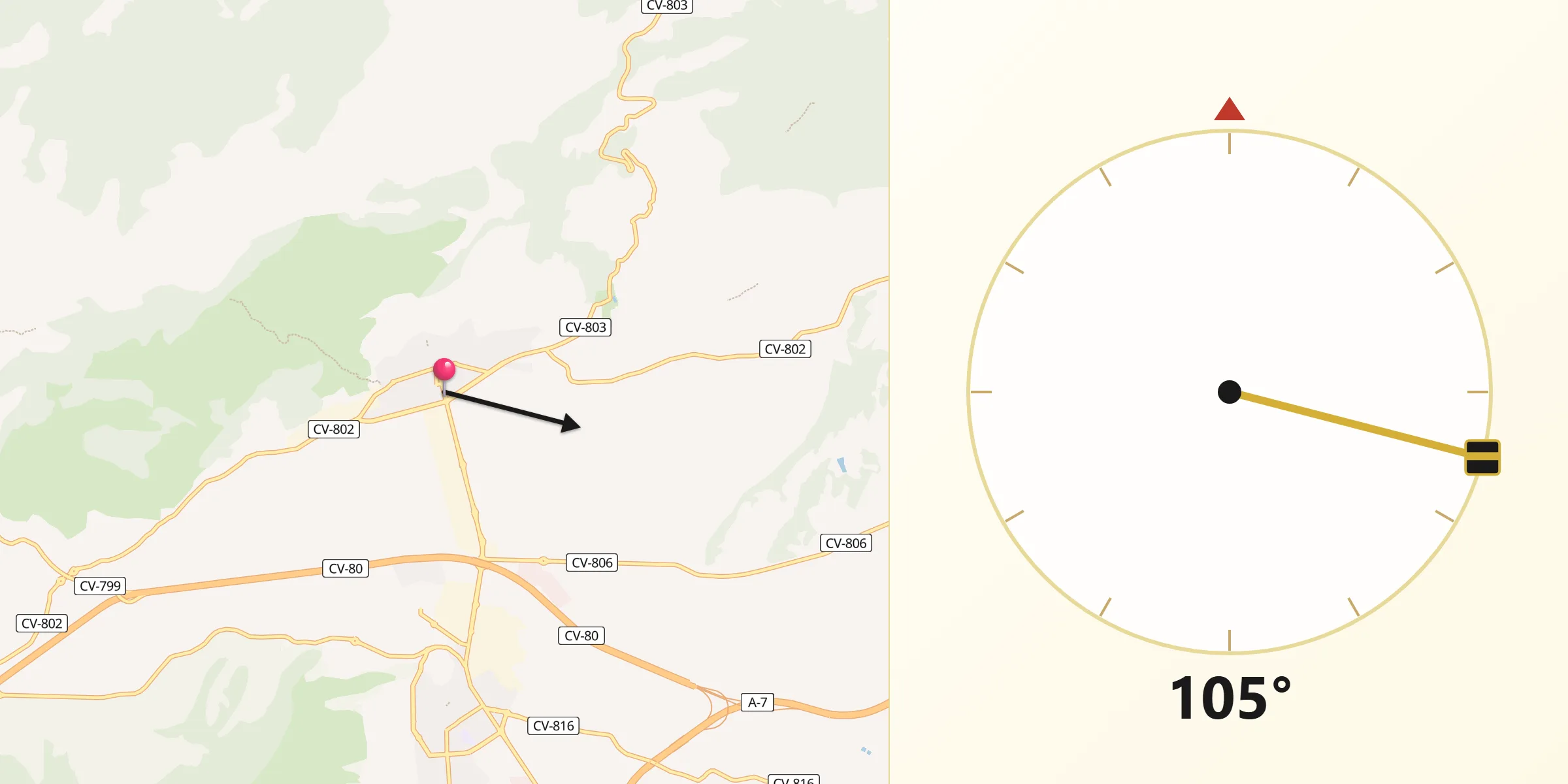 Dirección de la Qibla desde Onil