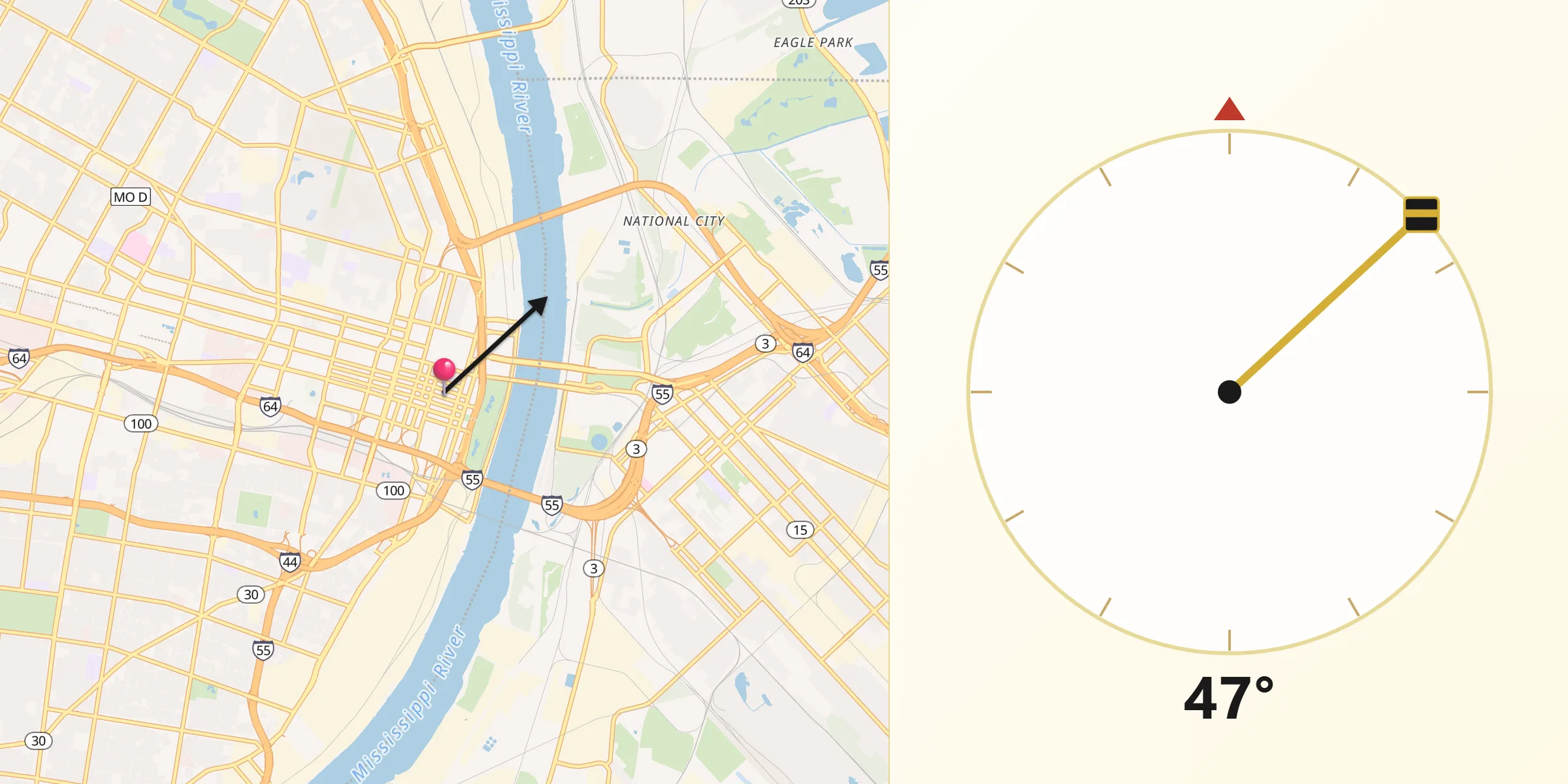 Direzione della Qibla da Saint Louis
