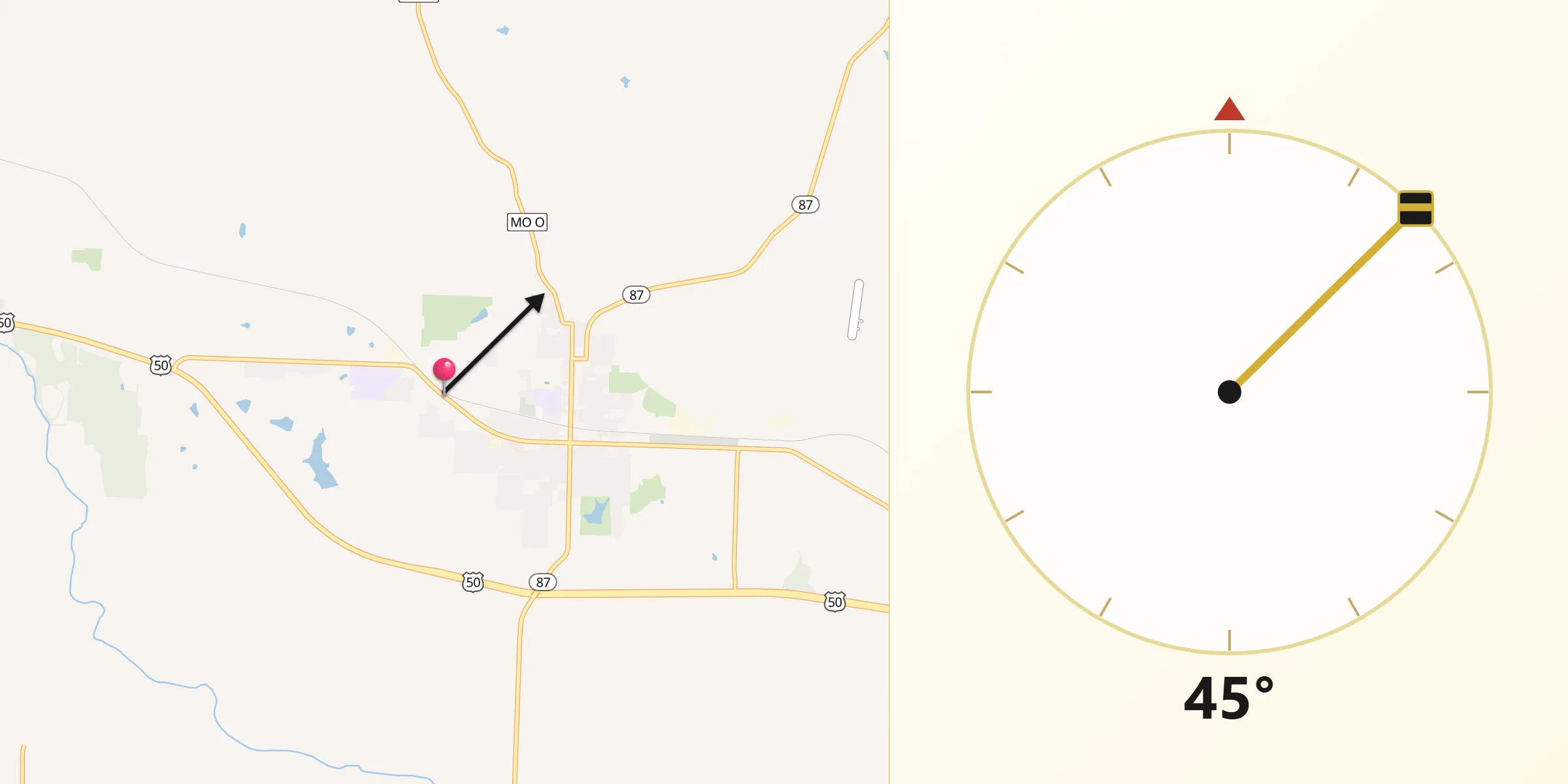 Qibla Direction from Moniteau