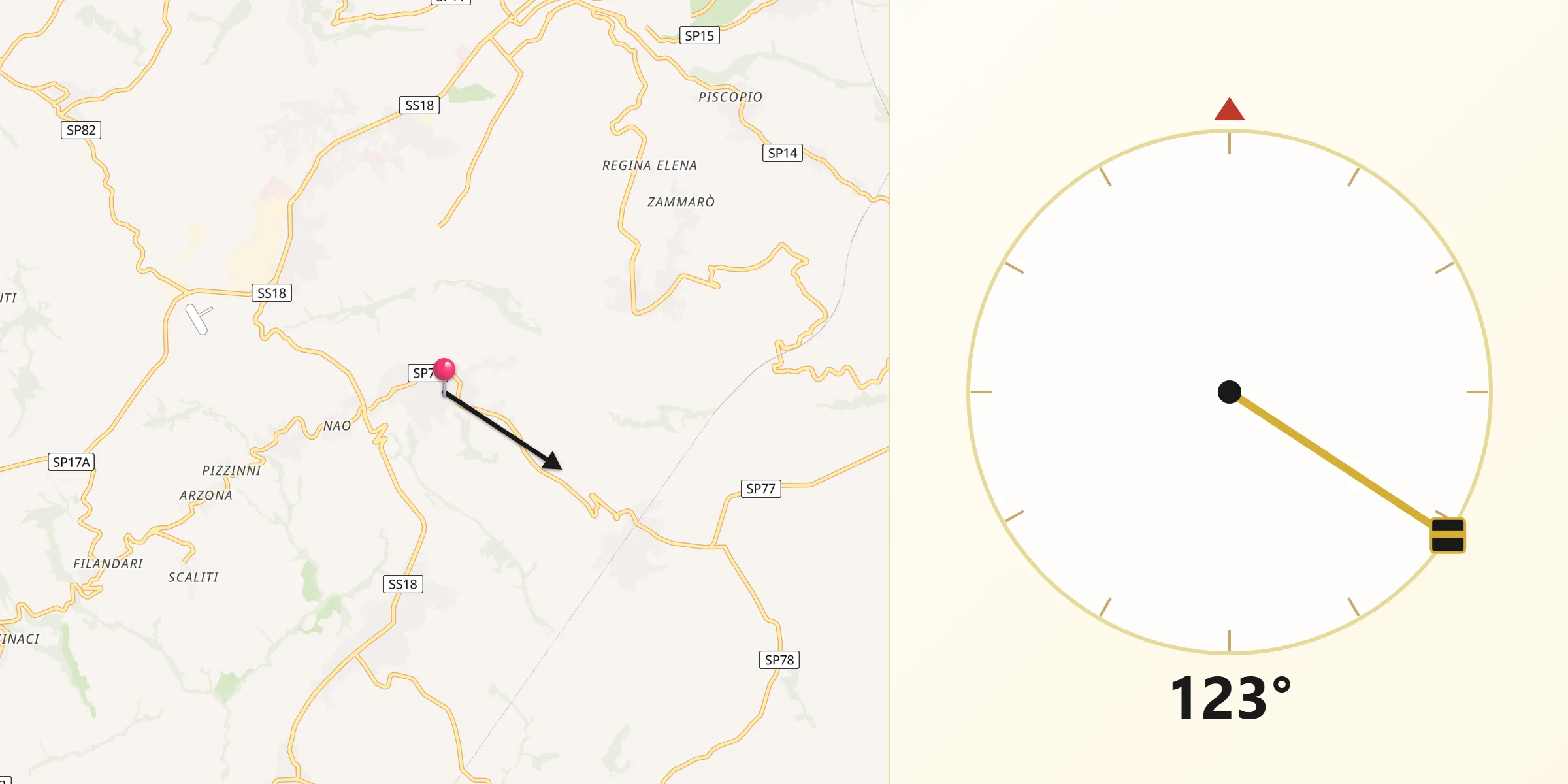 Direzione della Qibla da San Costantino Calabro
