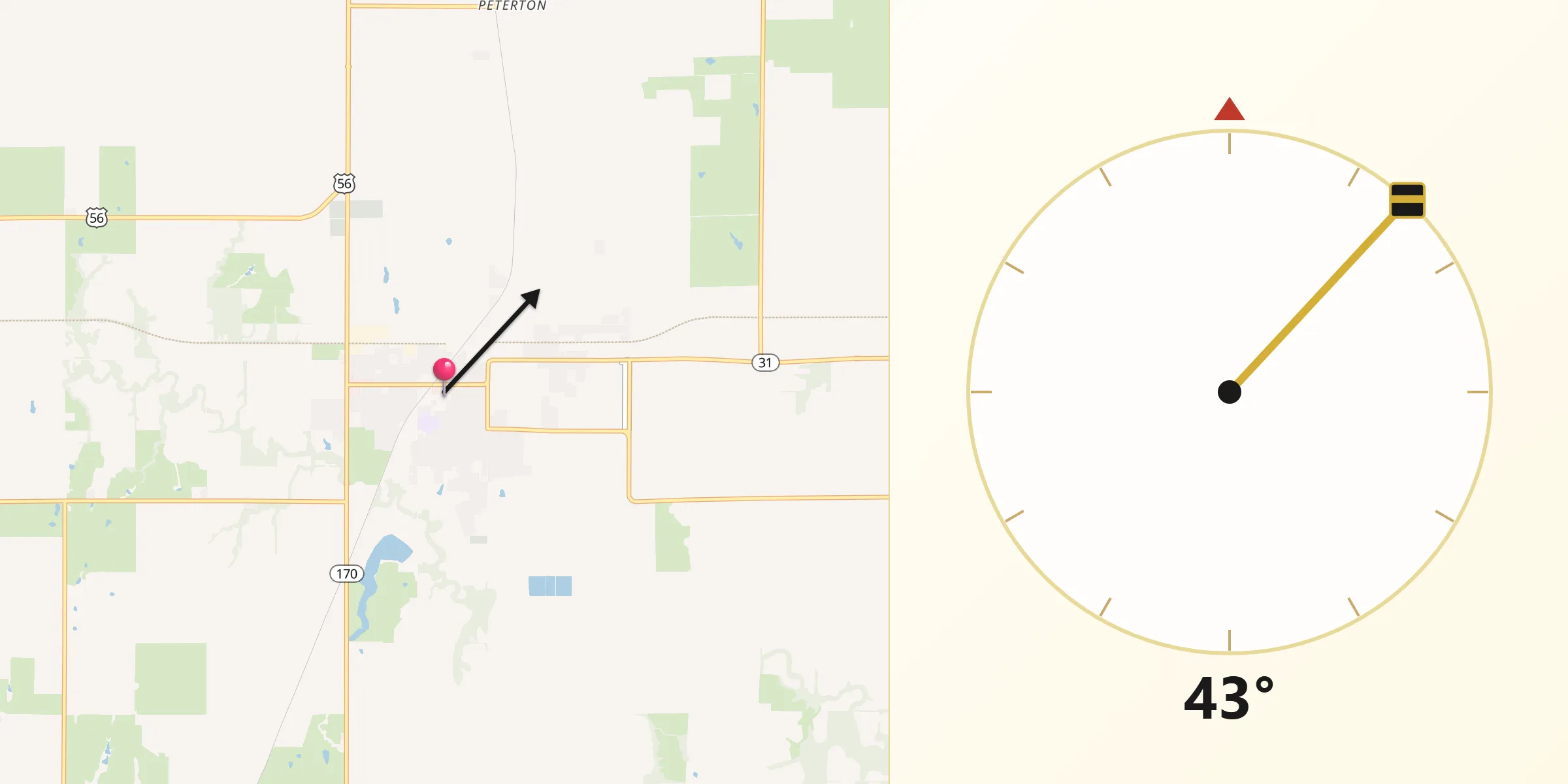 Qibla Direction from Osage City