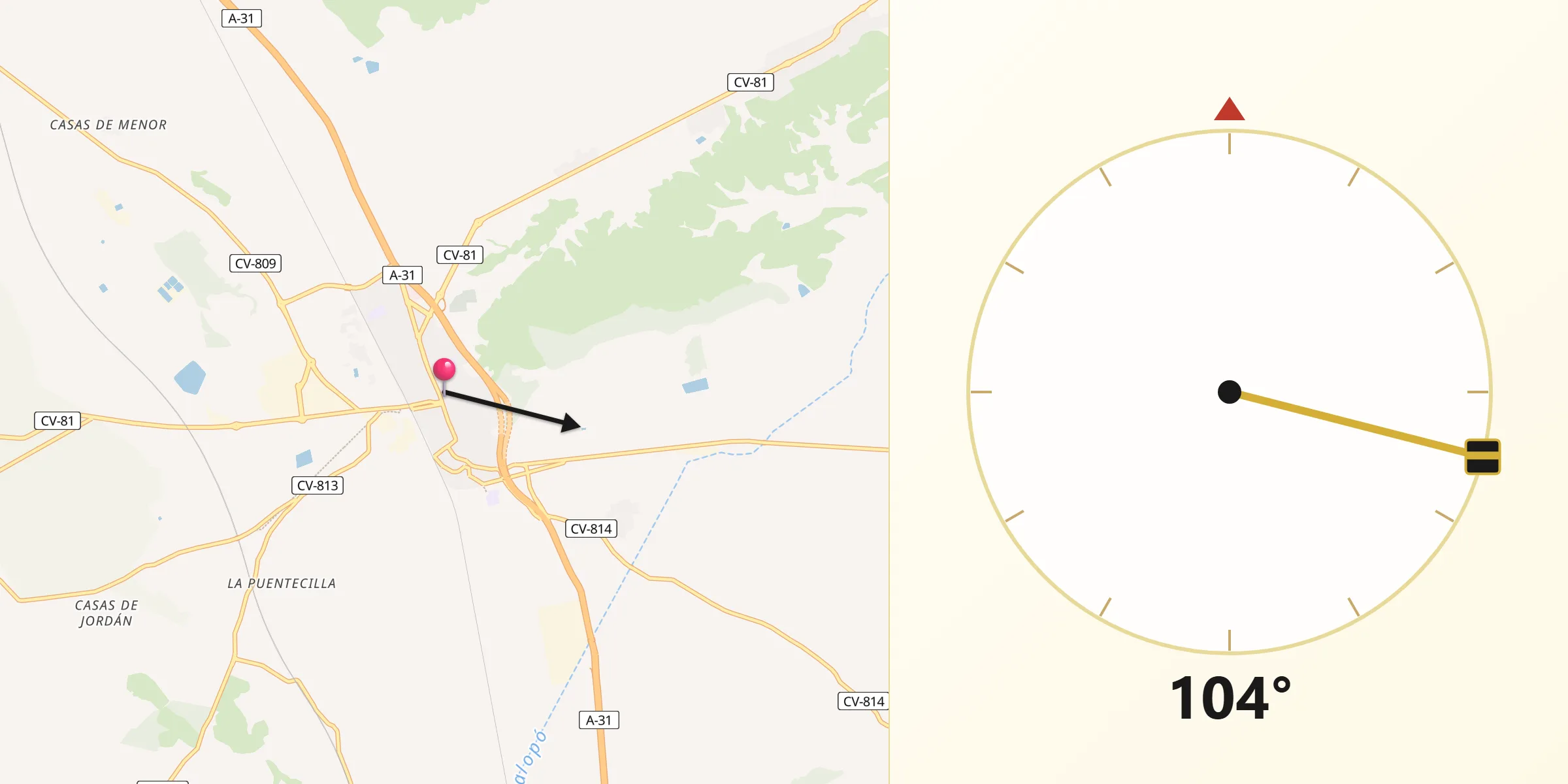 Dirección de la Qibla desde Villena