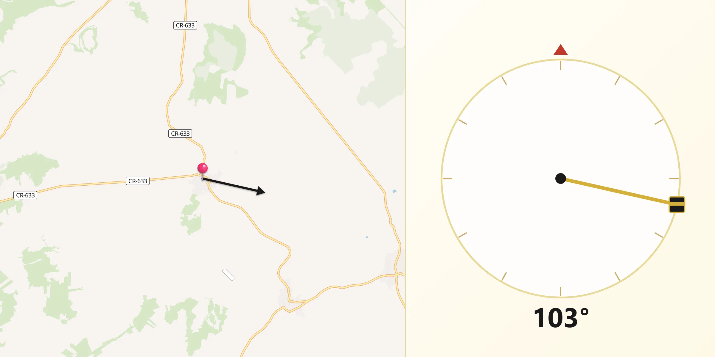 Dirección de la Qibla desde Santa Cruz de los Cáñamos