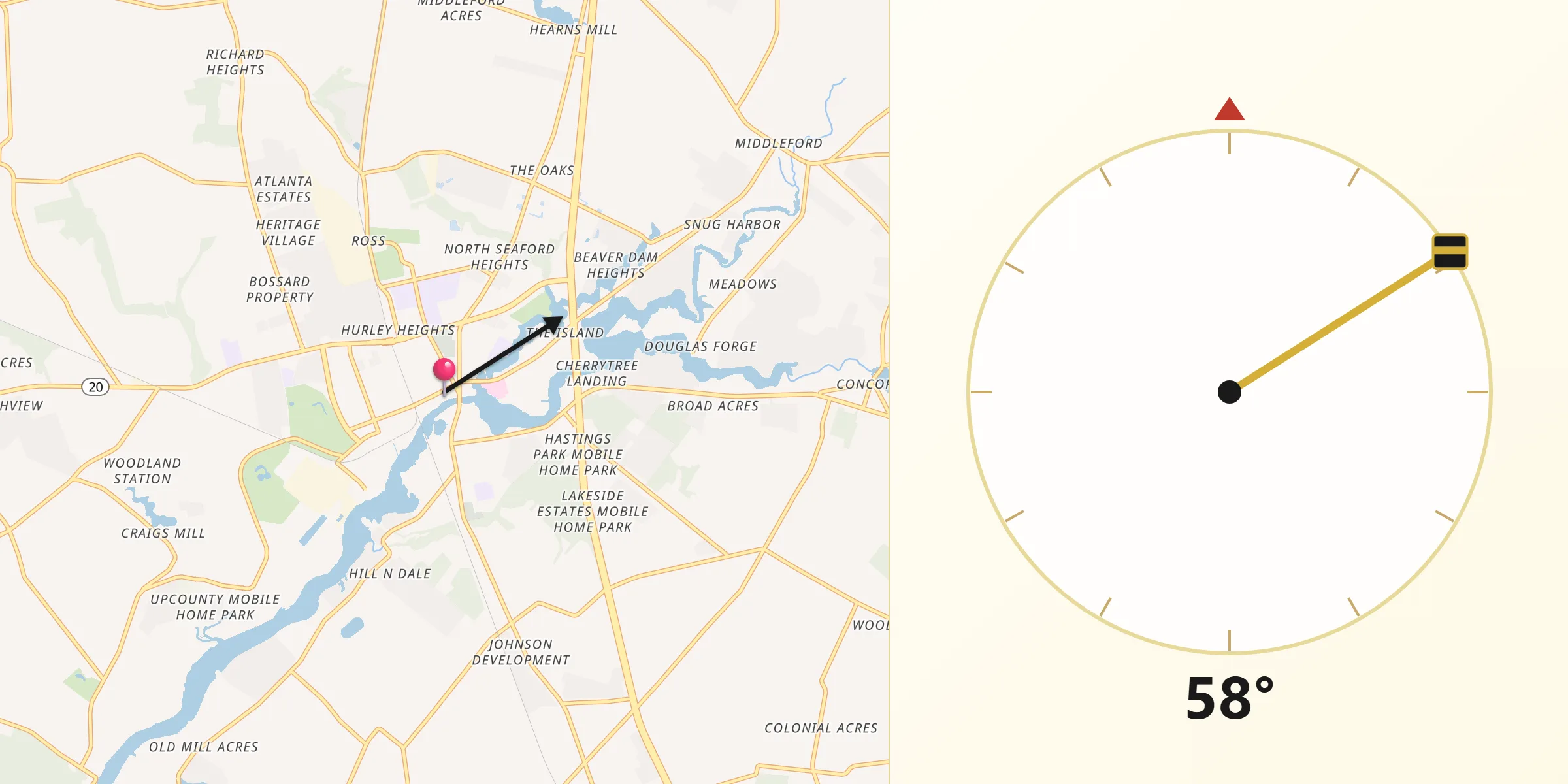 Qibla Direction from Seaford